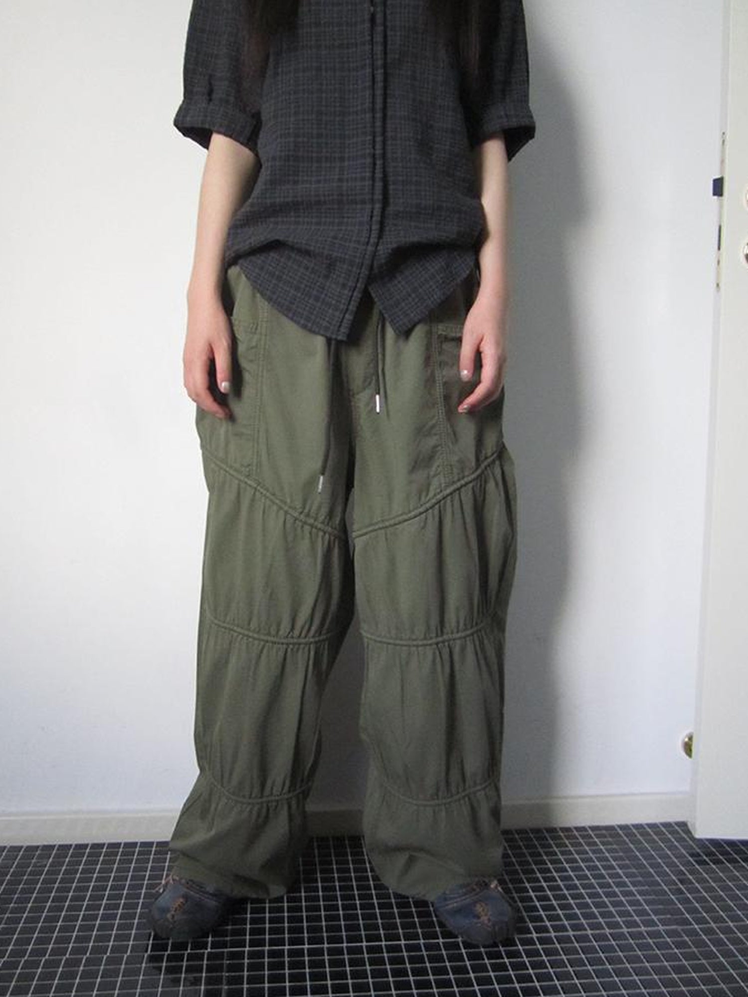 ang project Vintage Wide Leg Trousers With Adjustable Waist Tie