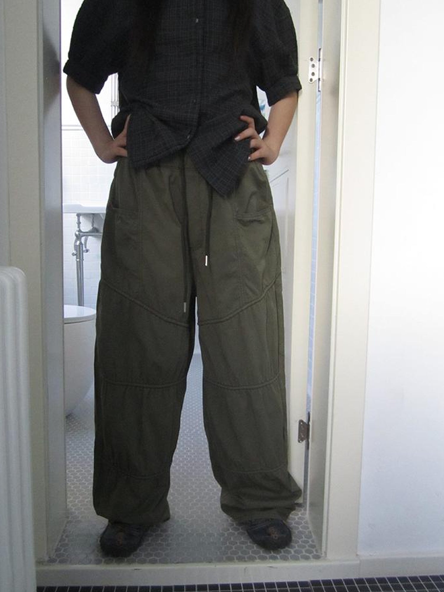 ang project Vintage Wide Leg Trousers With Adjustable Waist Tie