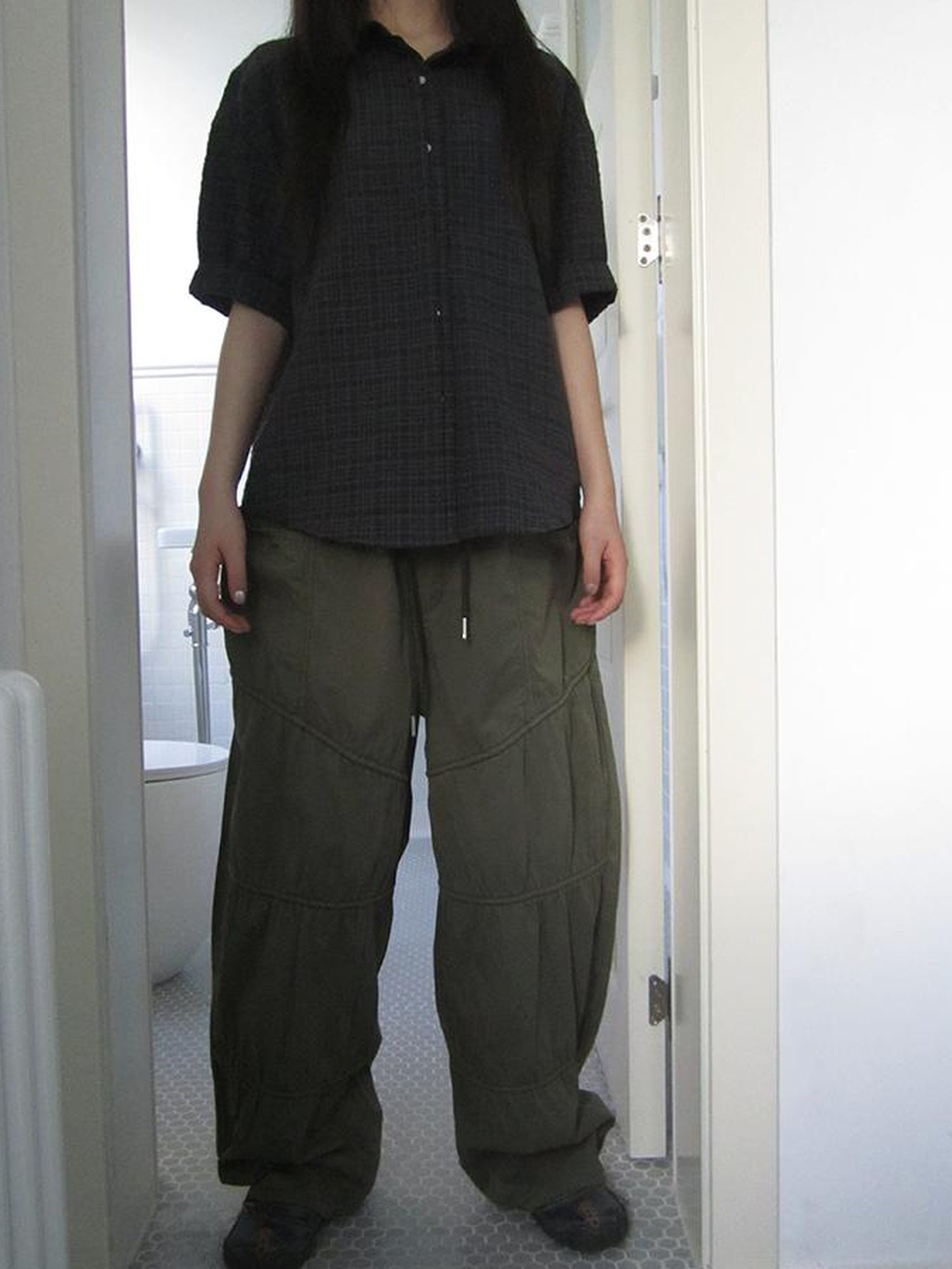 ang project Vintage Wide Leg Trousers With Adjustable Waist Tie