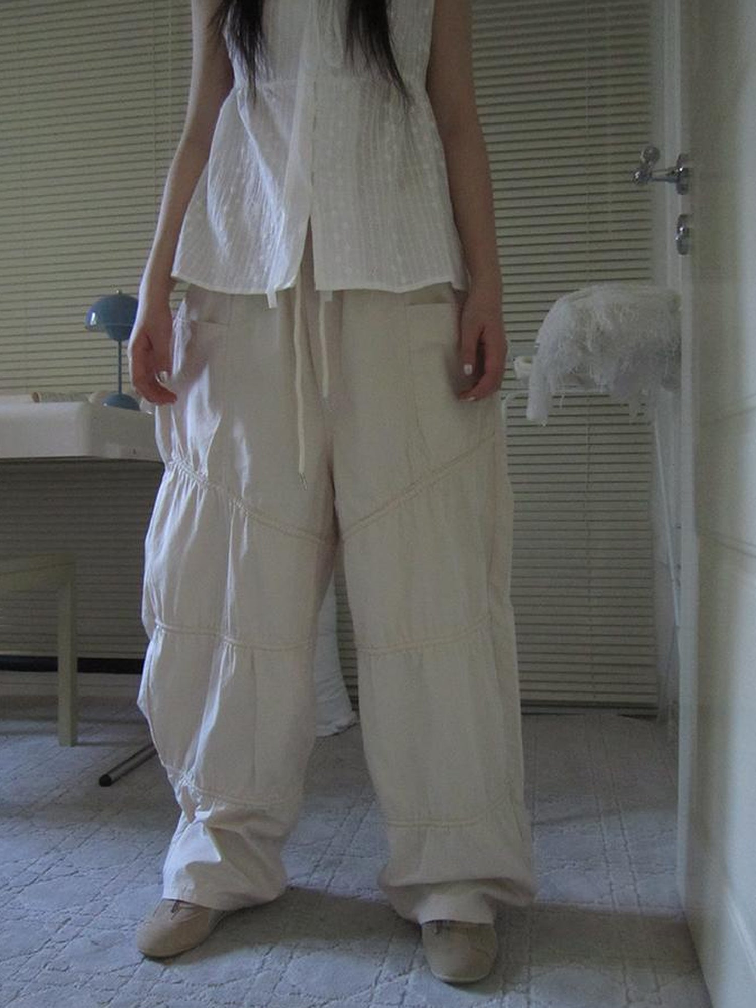 ang project Vintage Wide Leg Trousers With Adjustable Waist Tie