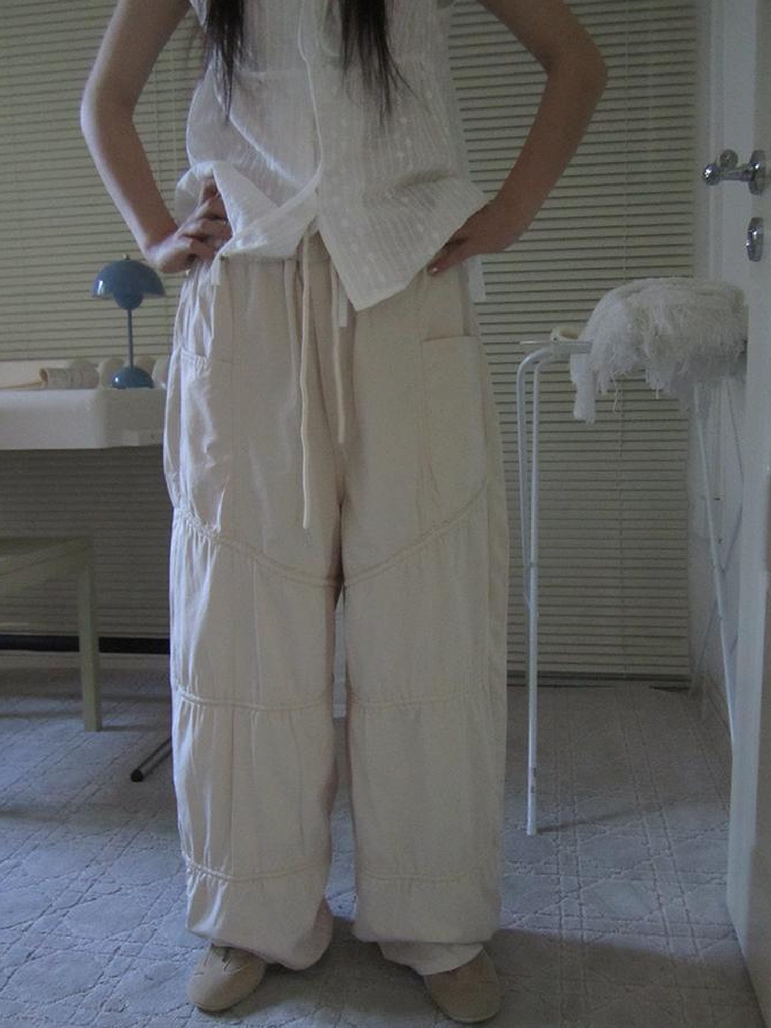 ang project Vintage Wide Leg Trousers With Adjustable Waist Tie