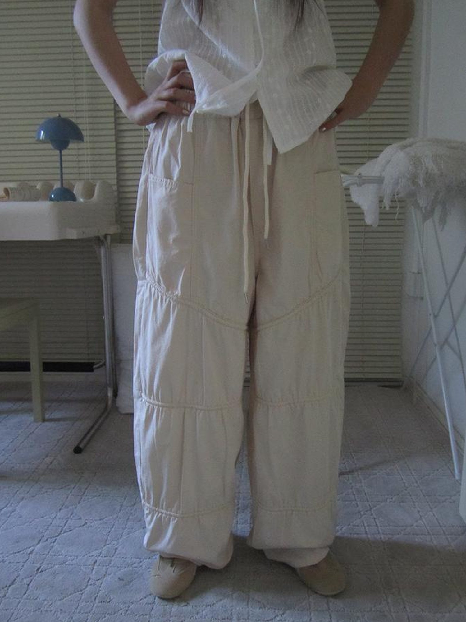 ang project Vintage Wide Leg Trousers With Adjustable Waist Tie