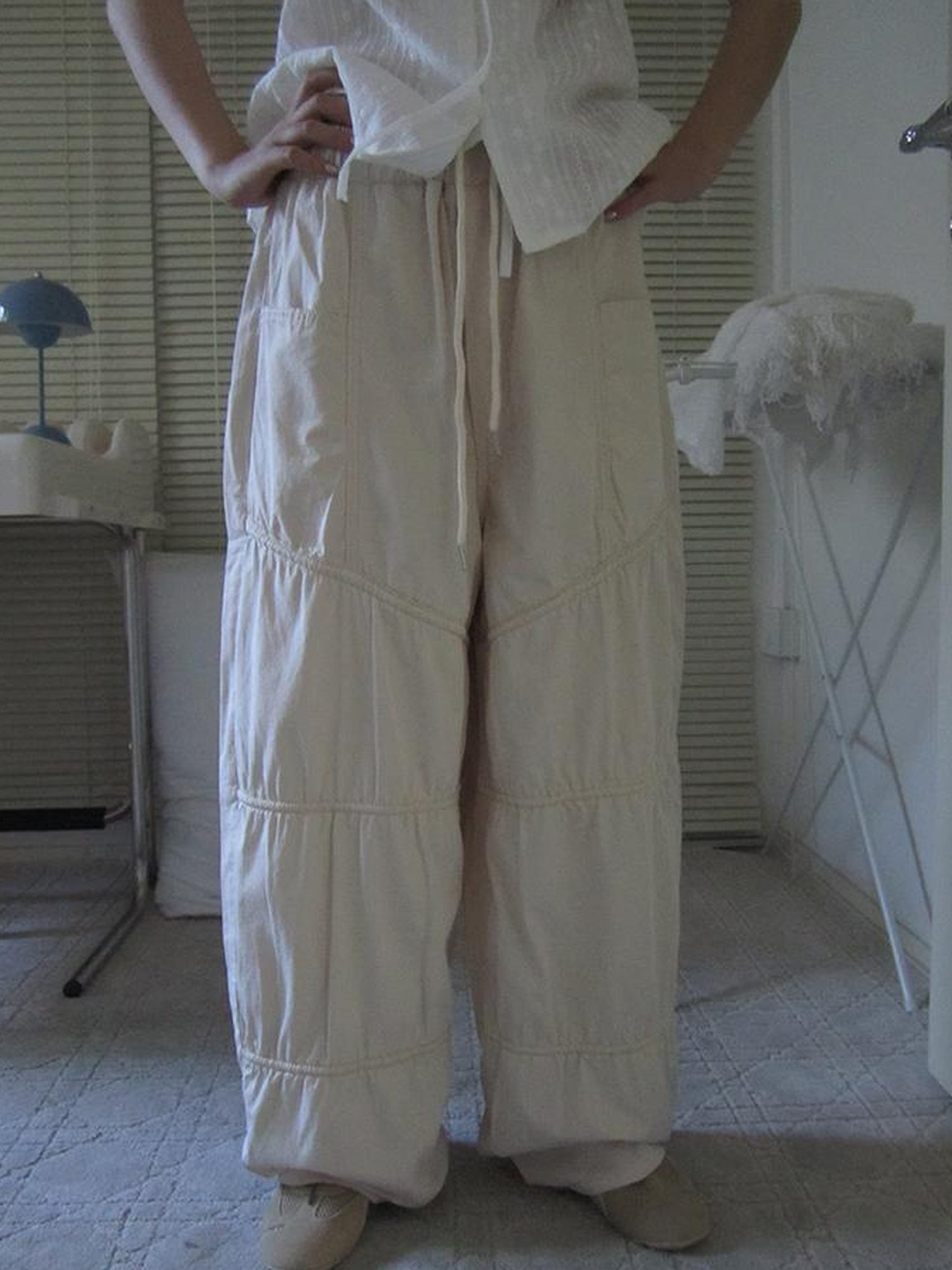 ang project Vintage Wide Leg Trousers With Adjustable Waist Tie