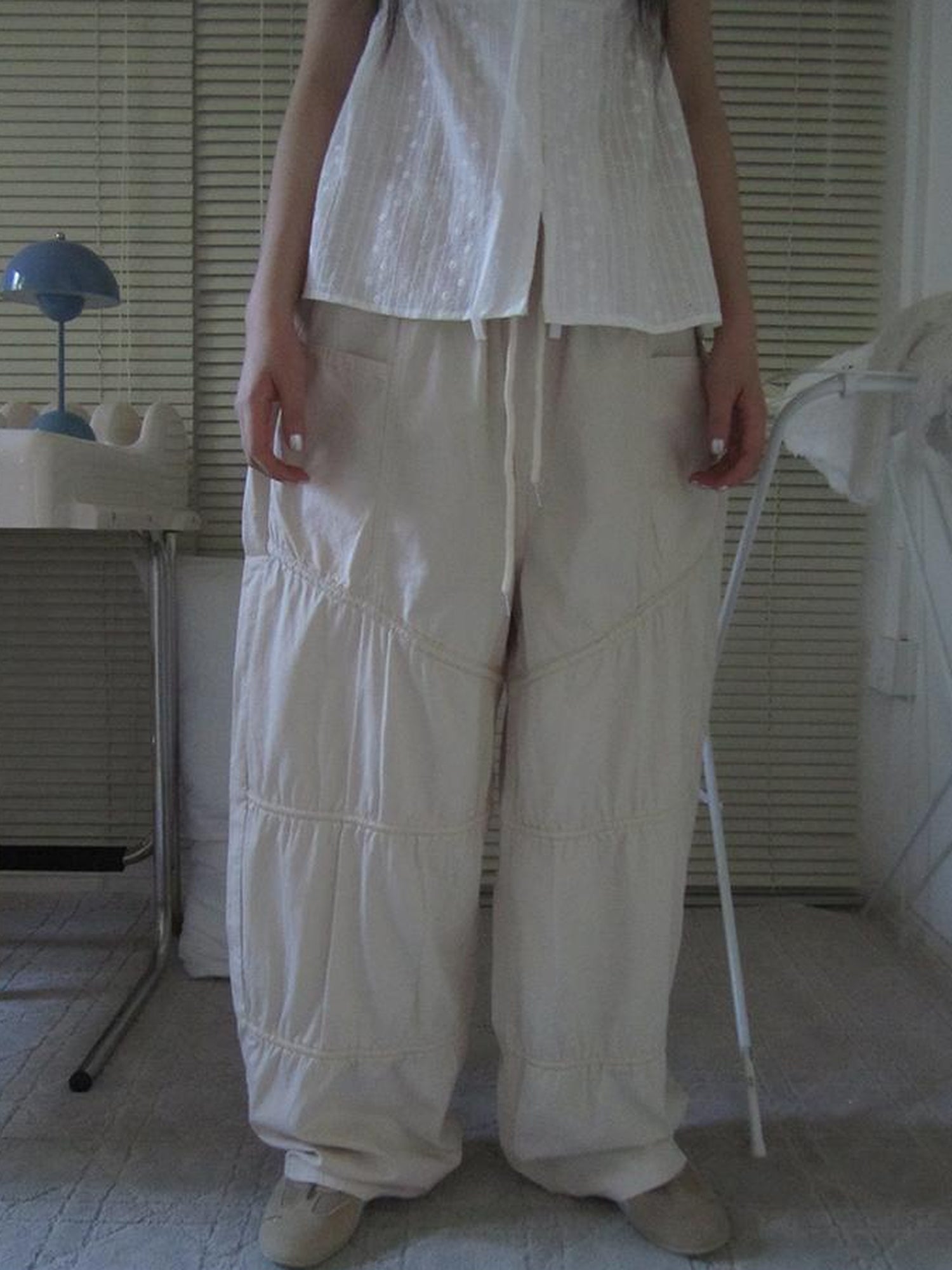 ang project Vintage Wide Leg Trousers With Adjustable Waist Tie