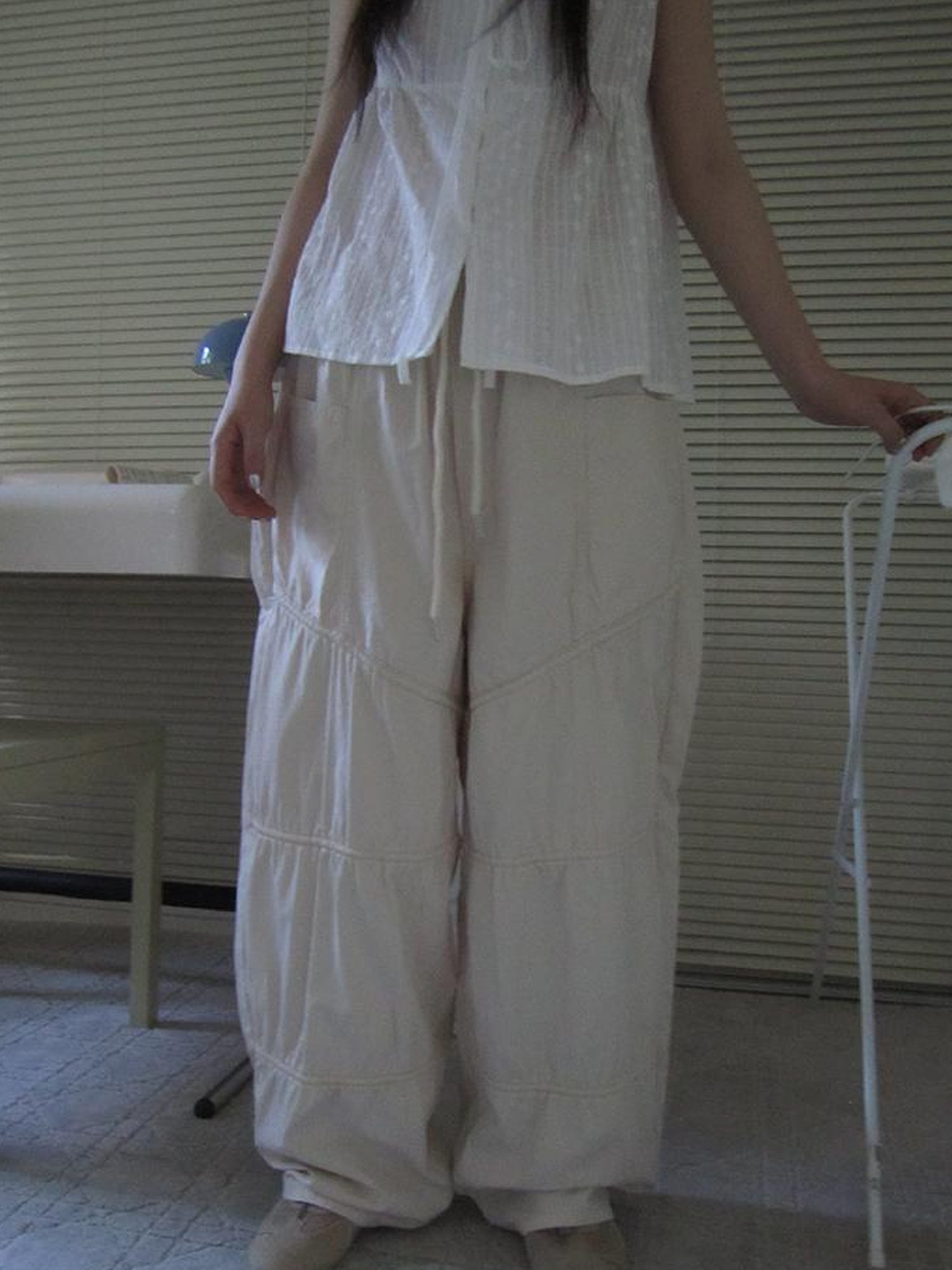 ang project Vintage Wide Leg Trousers With Adjustable Waist Tie