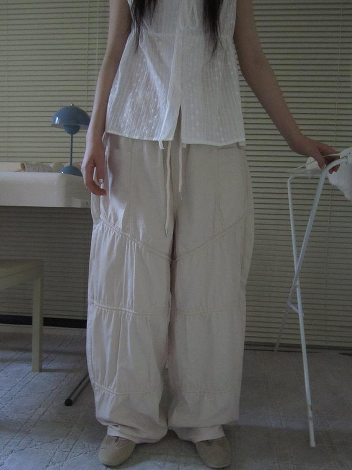 ang project Vintage Wide Leg Trousers With Adjustable Waist Tie