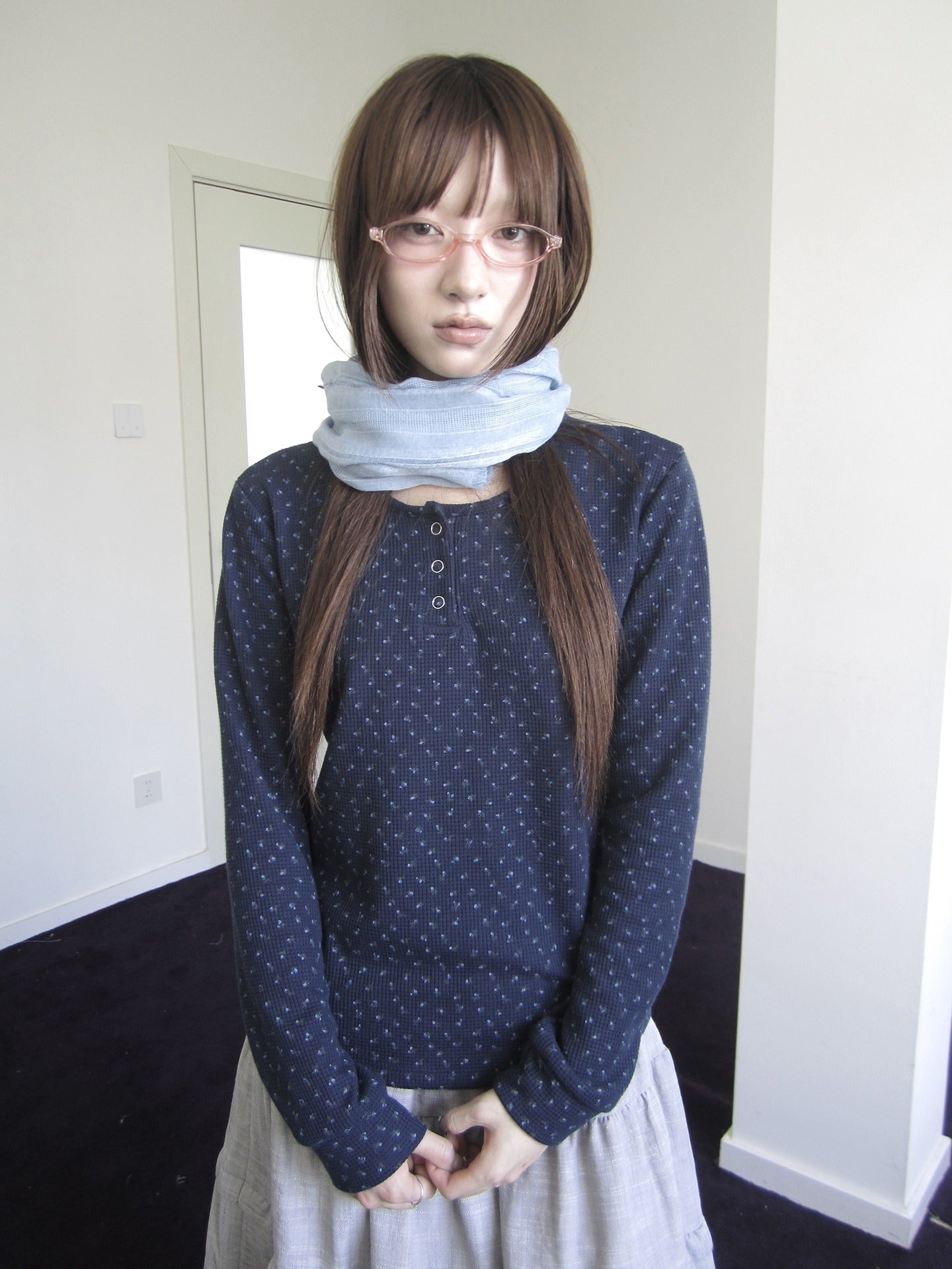ang_project_Waffle_Knit_Floral_Print_Three_Button_Roundneck_Women&