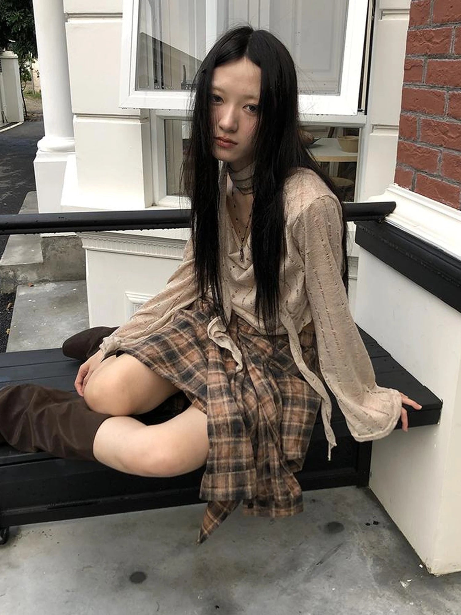 Wasteland Asymmetrical Collar Knit Top With Scarf