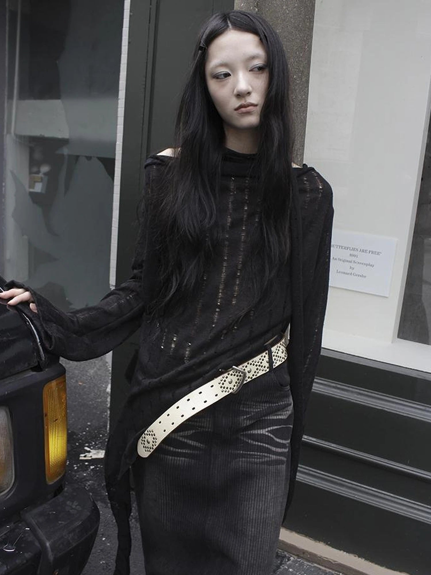 Wasteland Style Asymmetrical Collar Knit Top with Scarf