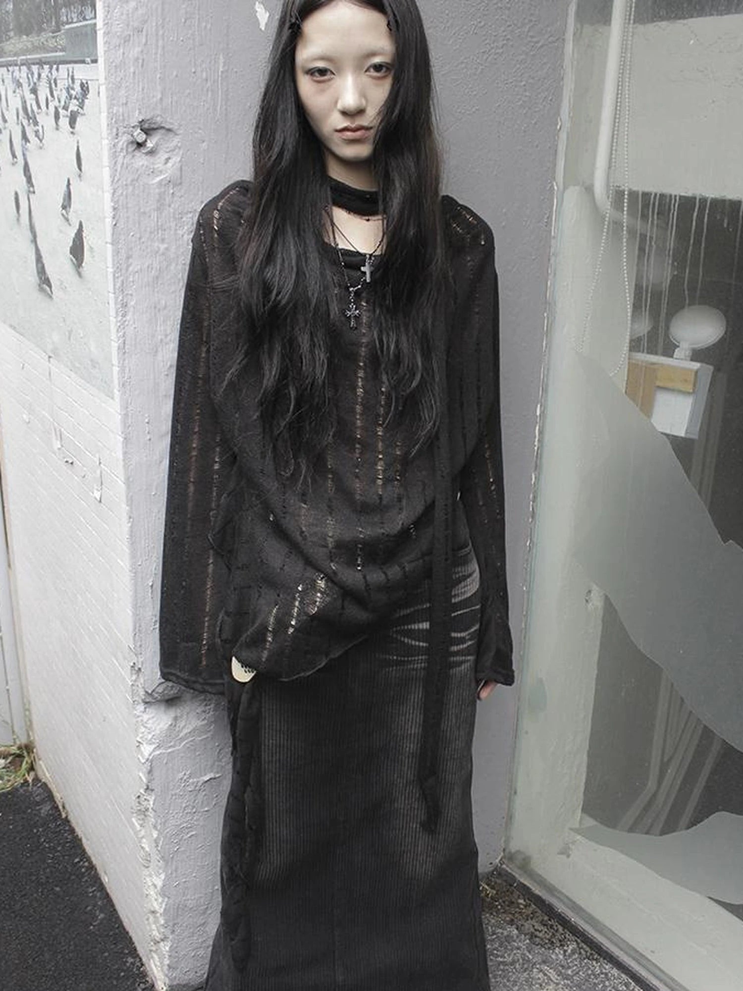 Wasteland Style Asymmetrical Collar Knit Top with Scarf