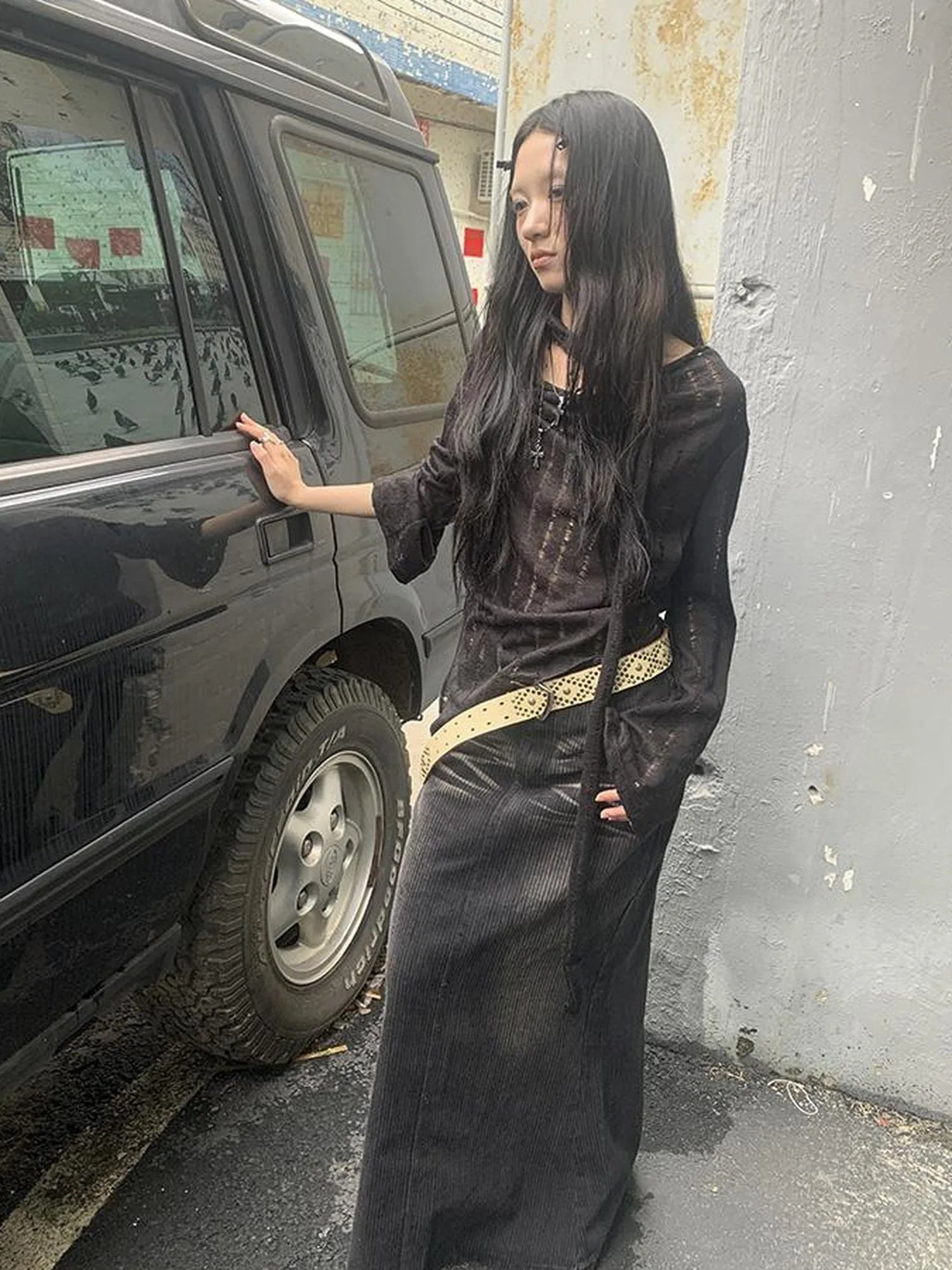 Wasteland Style Asymmetrical Collar Knit Top with Scarf