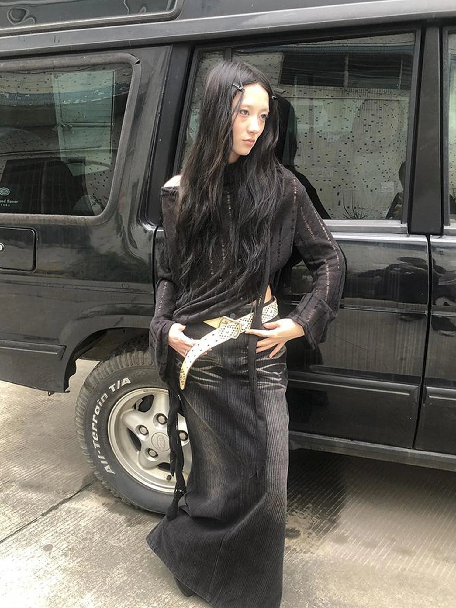 Wasteland Style Asymmetrical Collar Knit Top with Scarf