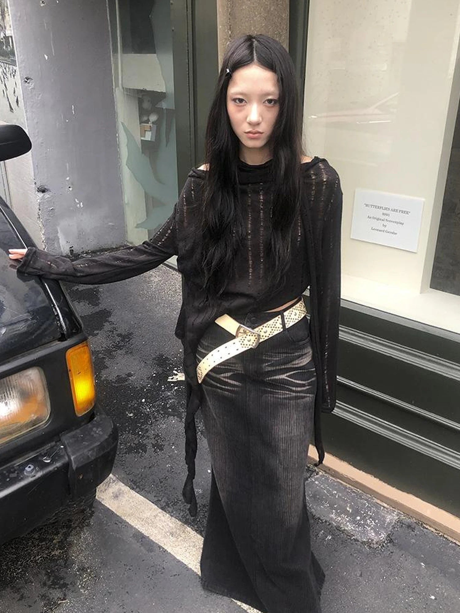 Wasteland Style Asymmetrical Collar Knit Top with Scarf