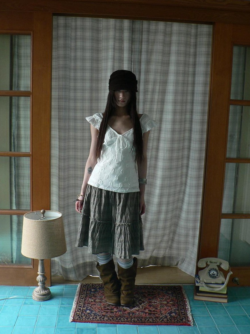 ang project White Cutout Embroidery V-neck Tie Slim Flutter Sleeves Women&
