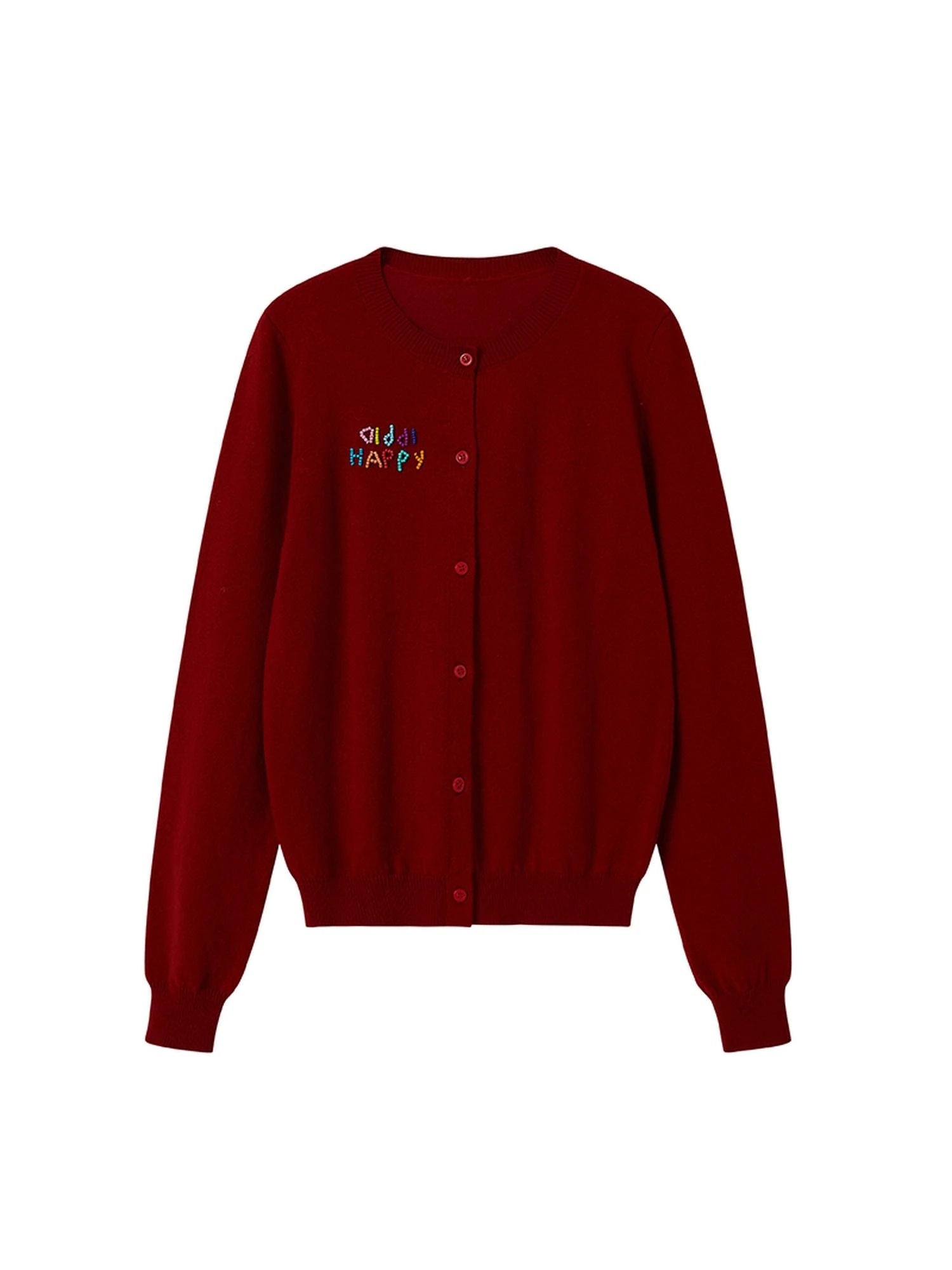 Colorful Beaded Letter Knit Cardigan