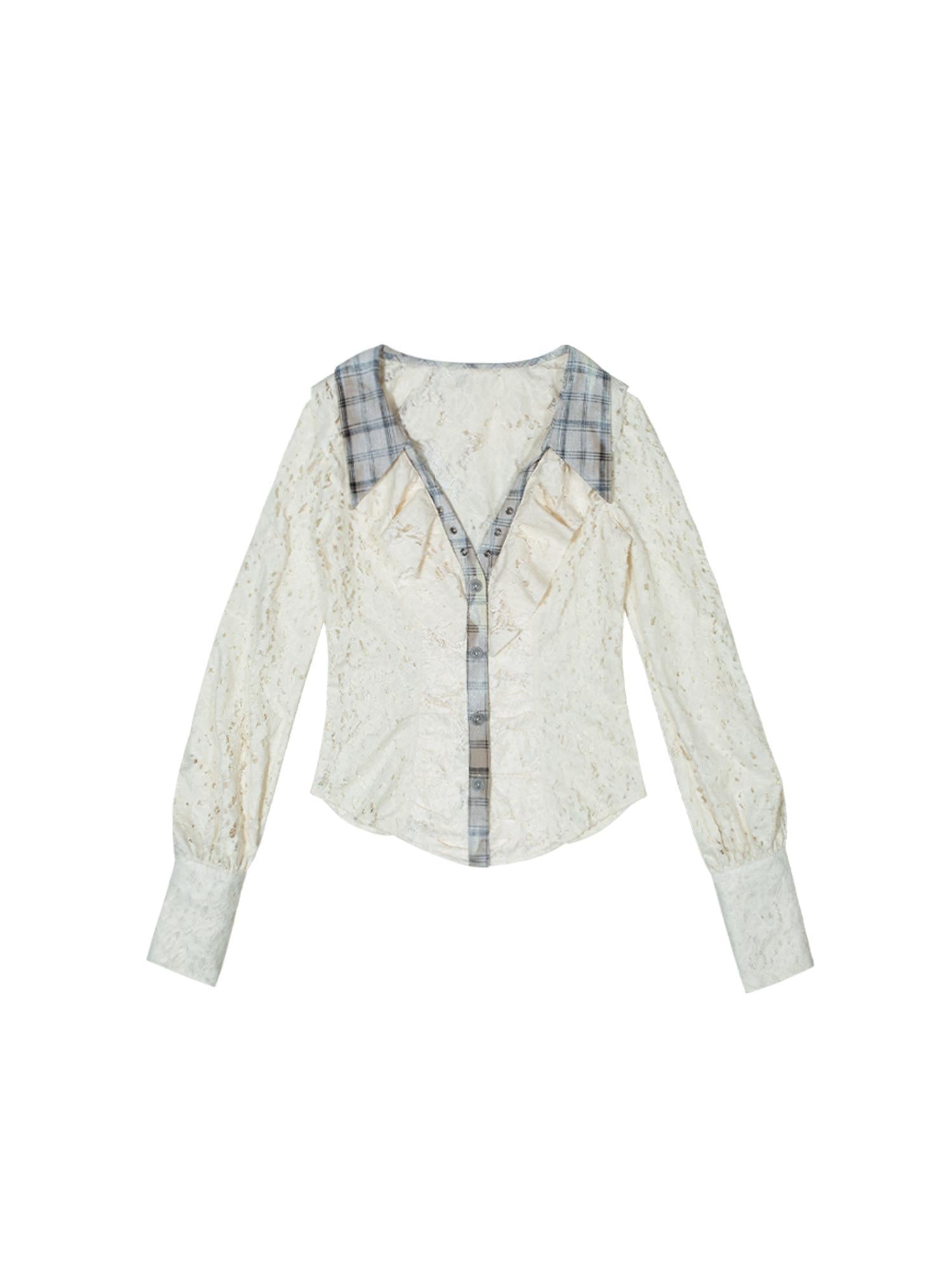 ARIADNAw Lace Trim Double Layer Neck Hollow Out Punk Romantic Vintage Blouse