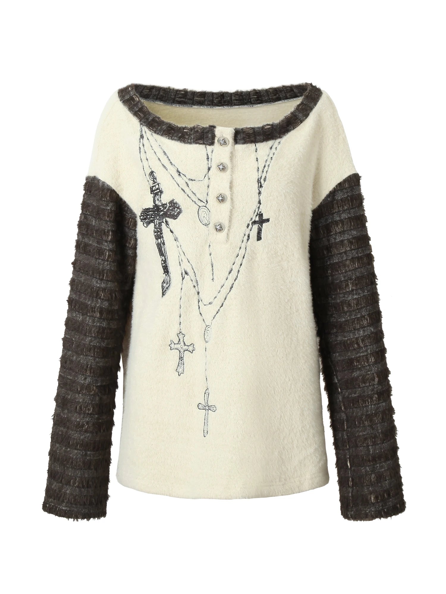 Vintage Loose Knit Embroidered Striped Turtleneck T-Shirt Sweaters