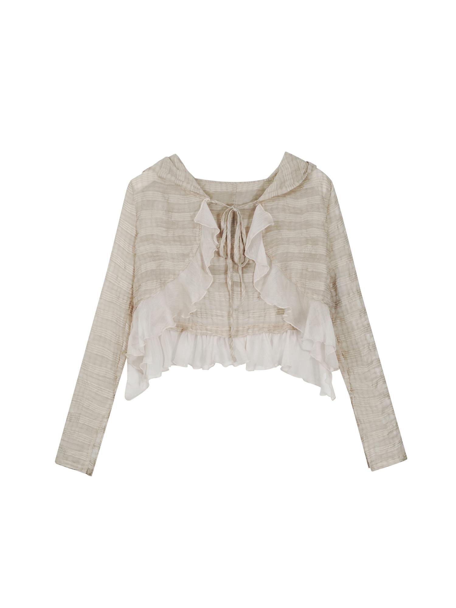 Cest Nous Witchy Crinkle Plaid Textured Peplum Chiffon Hoodie Top