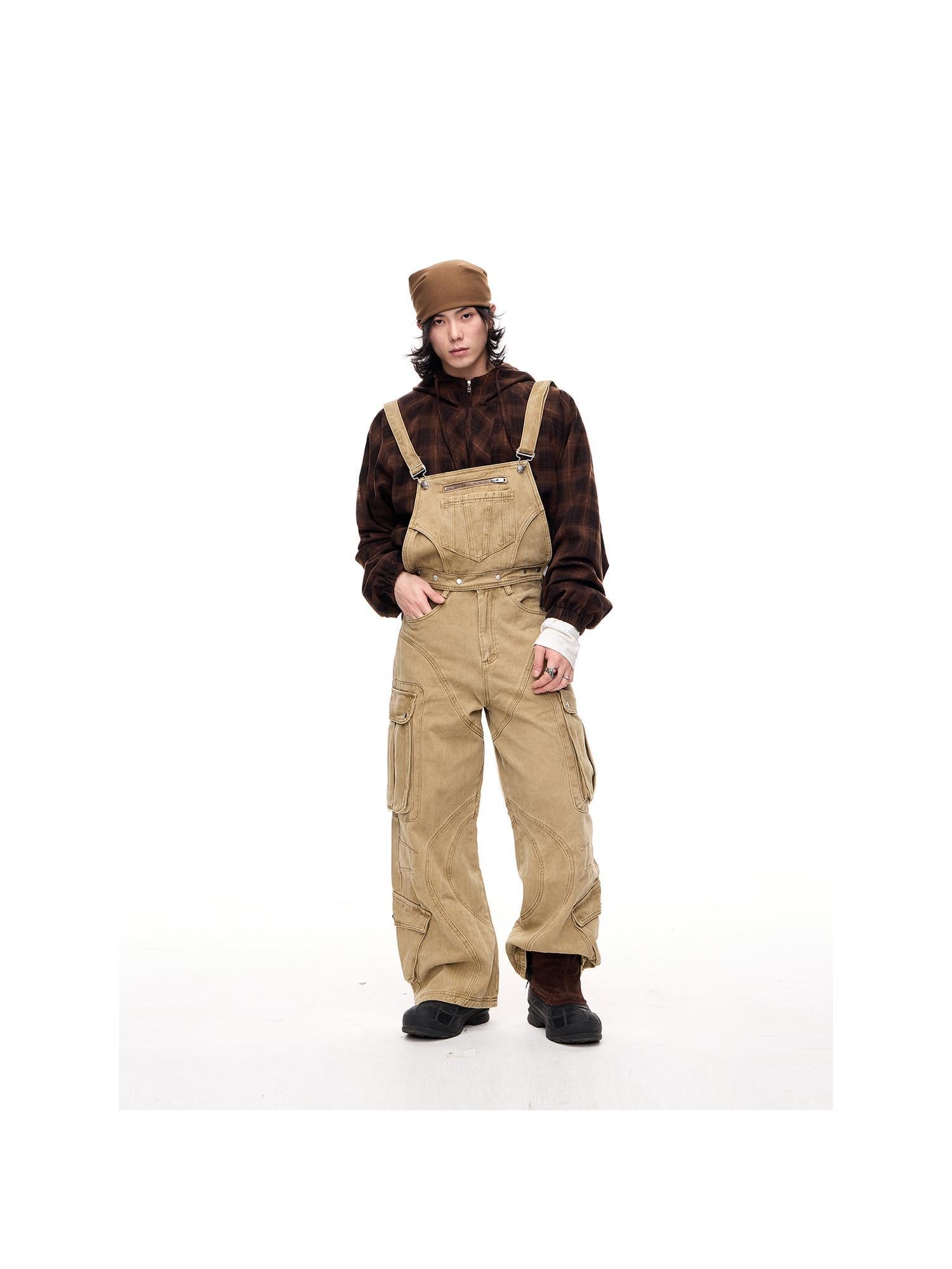 Peoplesense Detachable Multi Pocket Vintage Jumpsuit In Beige