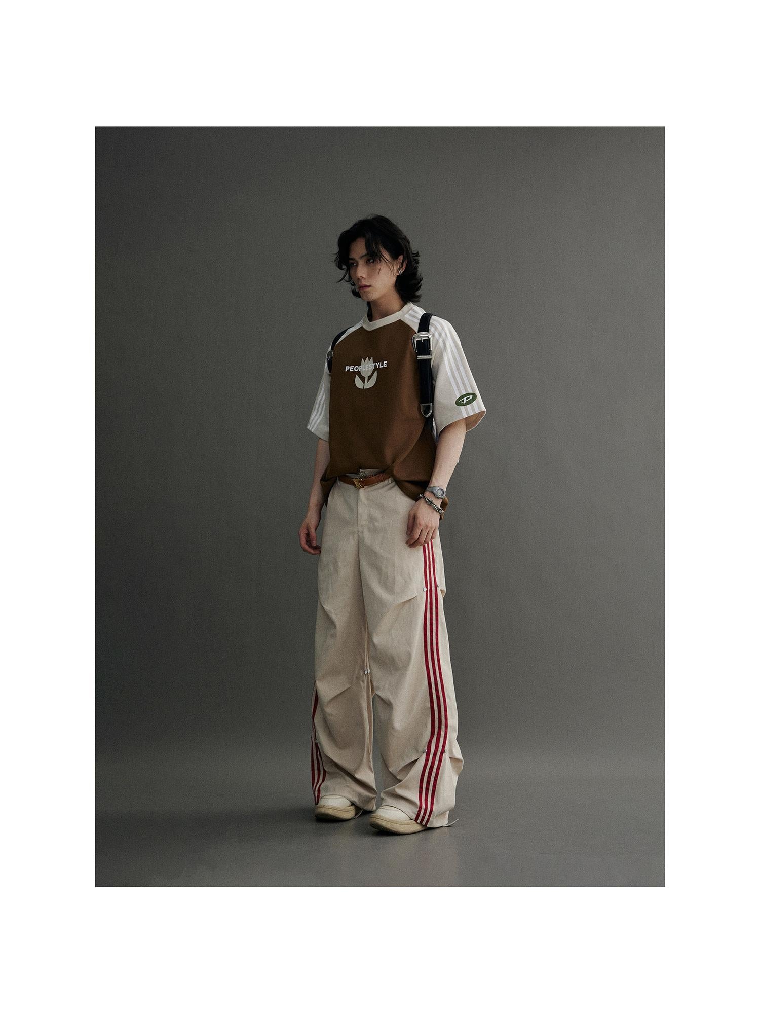 Peoplesense Retro Striped Wide Leg Quick Dry Parachute Pants