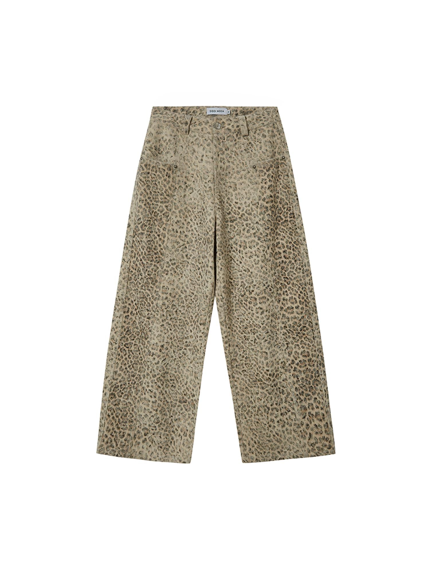 DIDDI MODA Retro Leopard Print Wide Leg Pants Bow Sweater Set