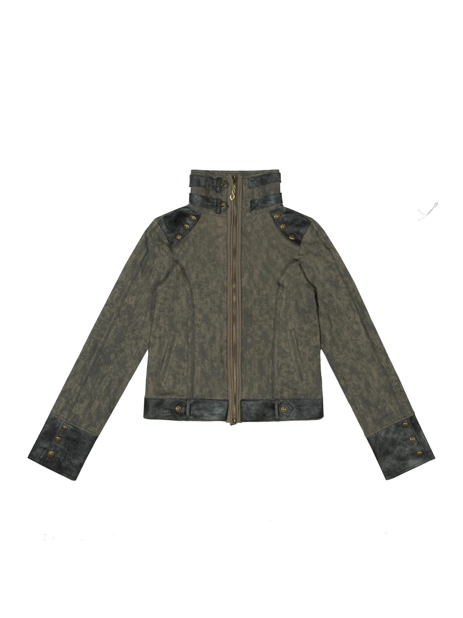 ARIADNAw Ariadna Patchwork Punk High Neck Sporty Industrial Jacket