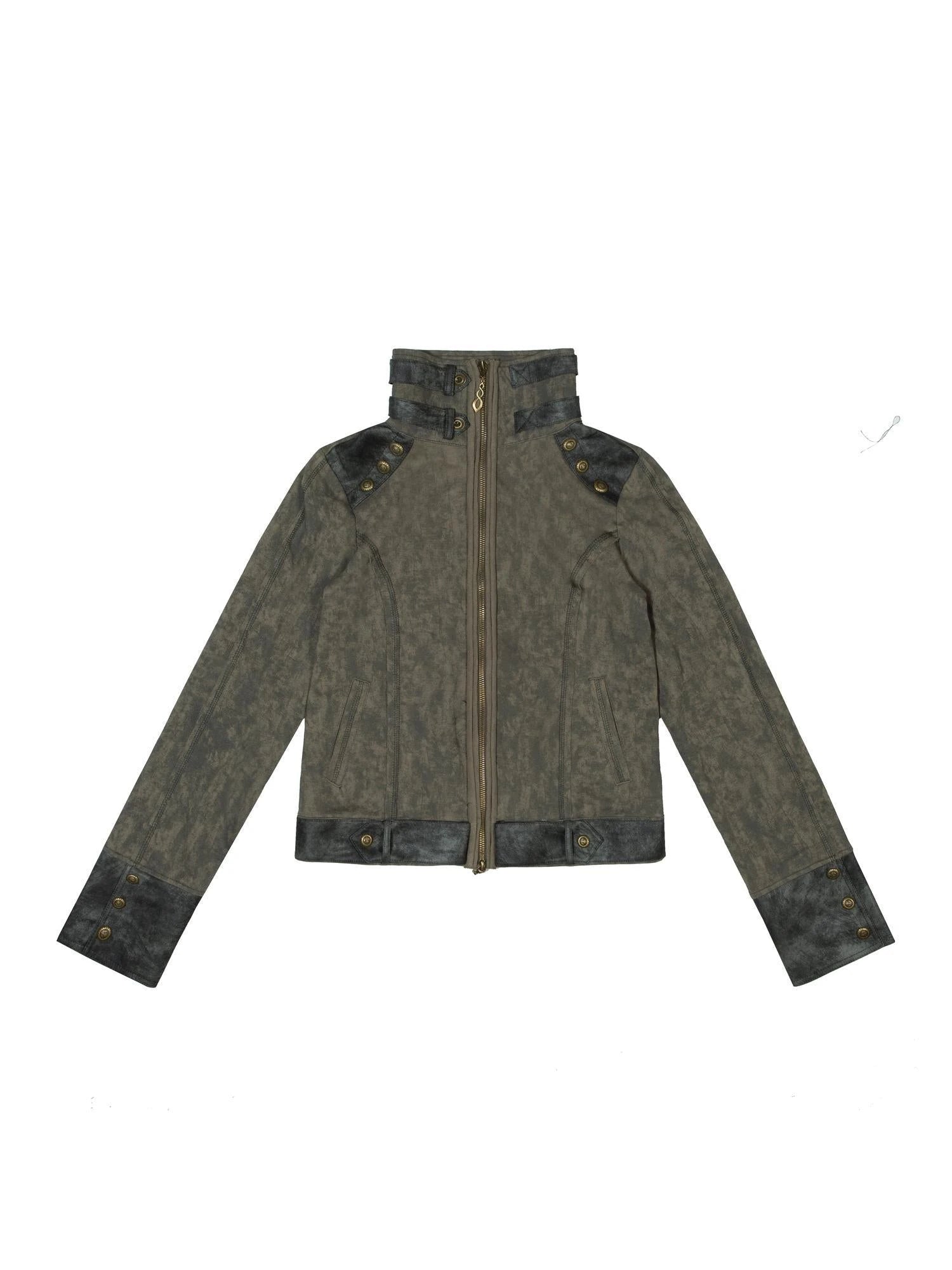 Ariadna Patchwork Punk High Neck Sporty Industrial Jacket