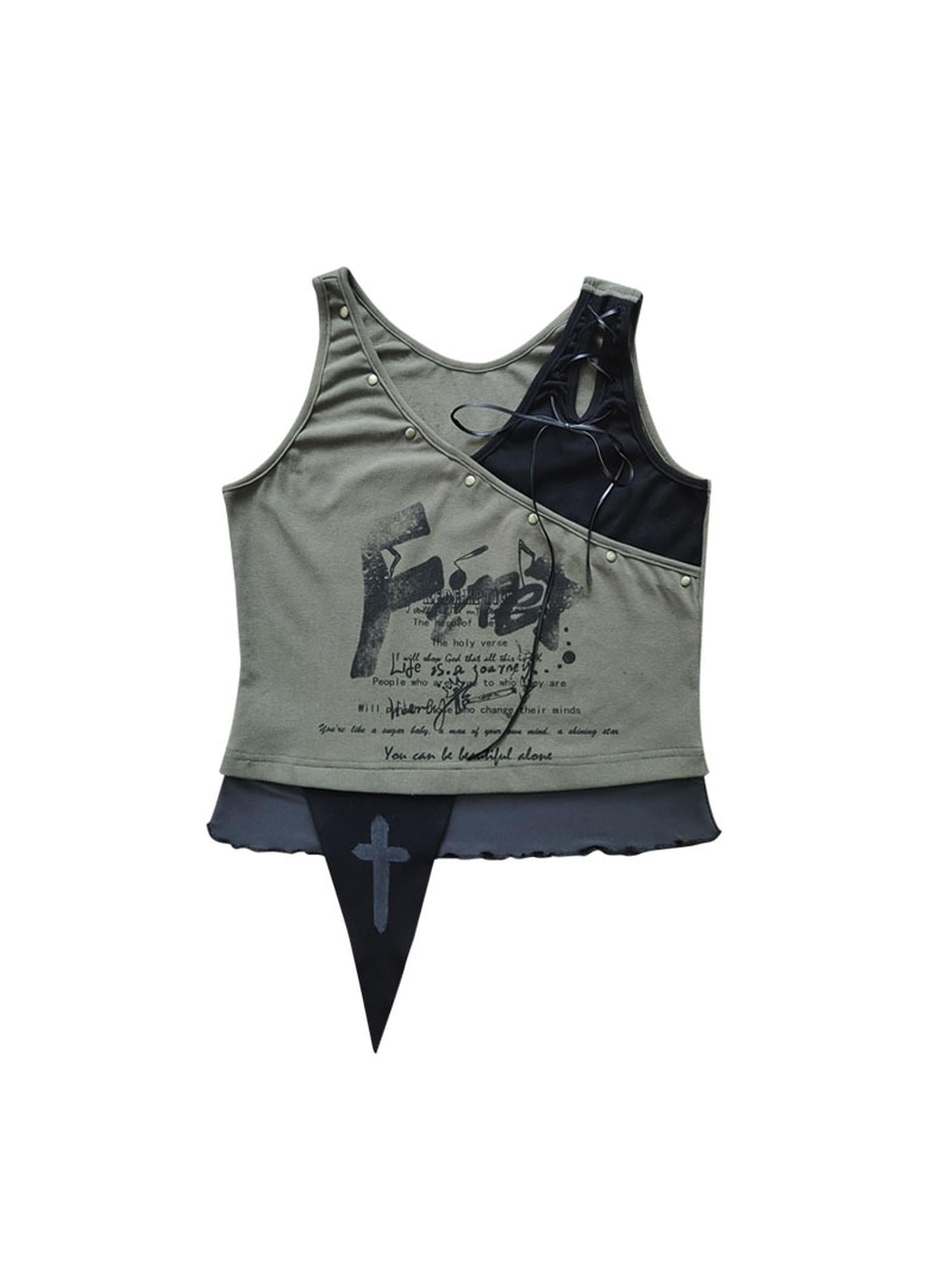WSW WUSHENWU Low Saturation Patchwork Punk Sexy Cutout Vest