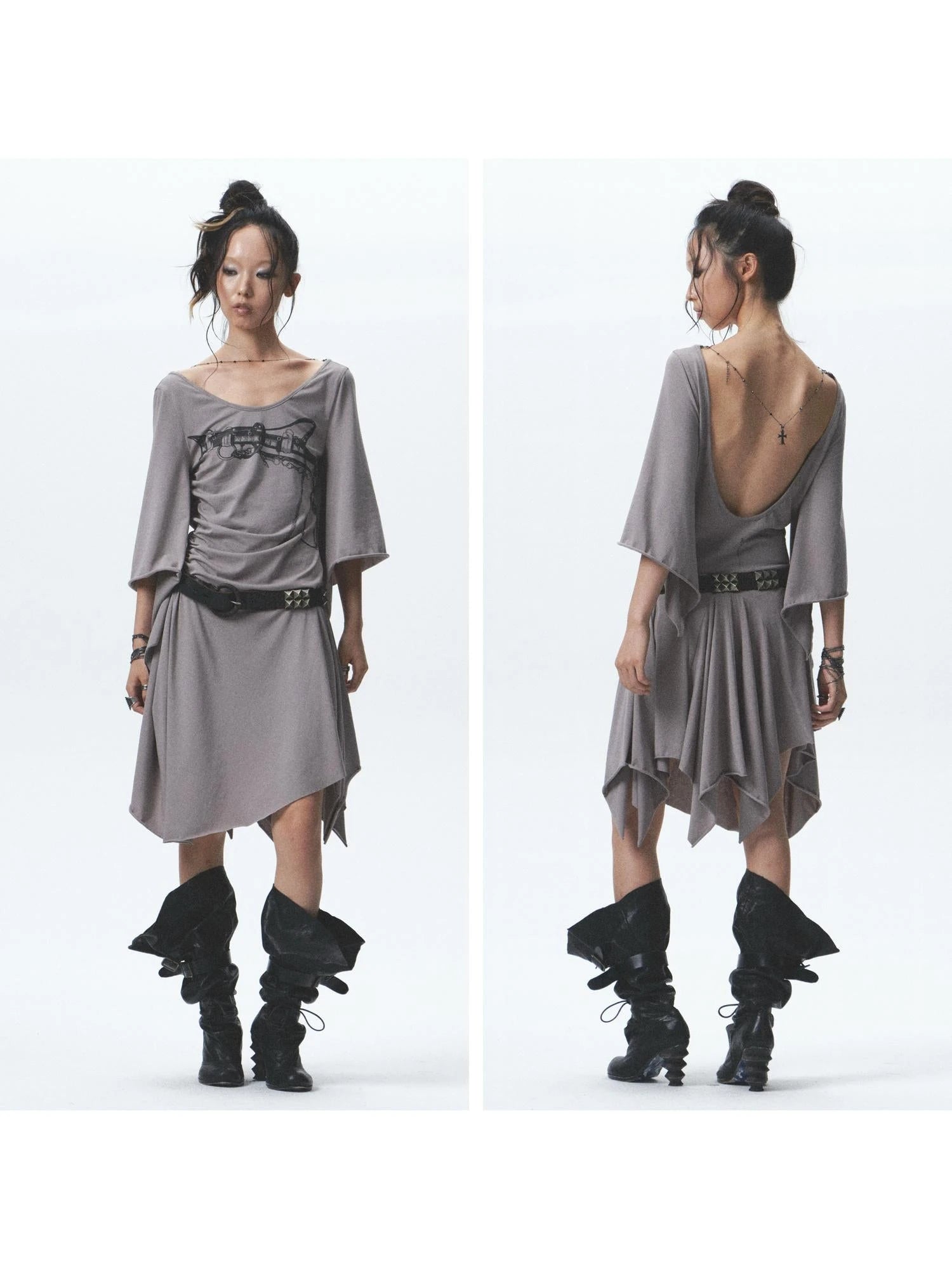 Elf Willow Lock High Elastic Asymmetrical Pleated Dress