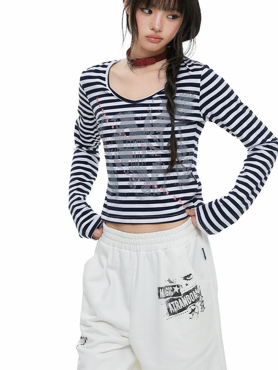 atrandom Band Print Star Contrast Stripe Women&