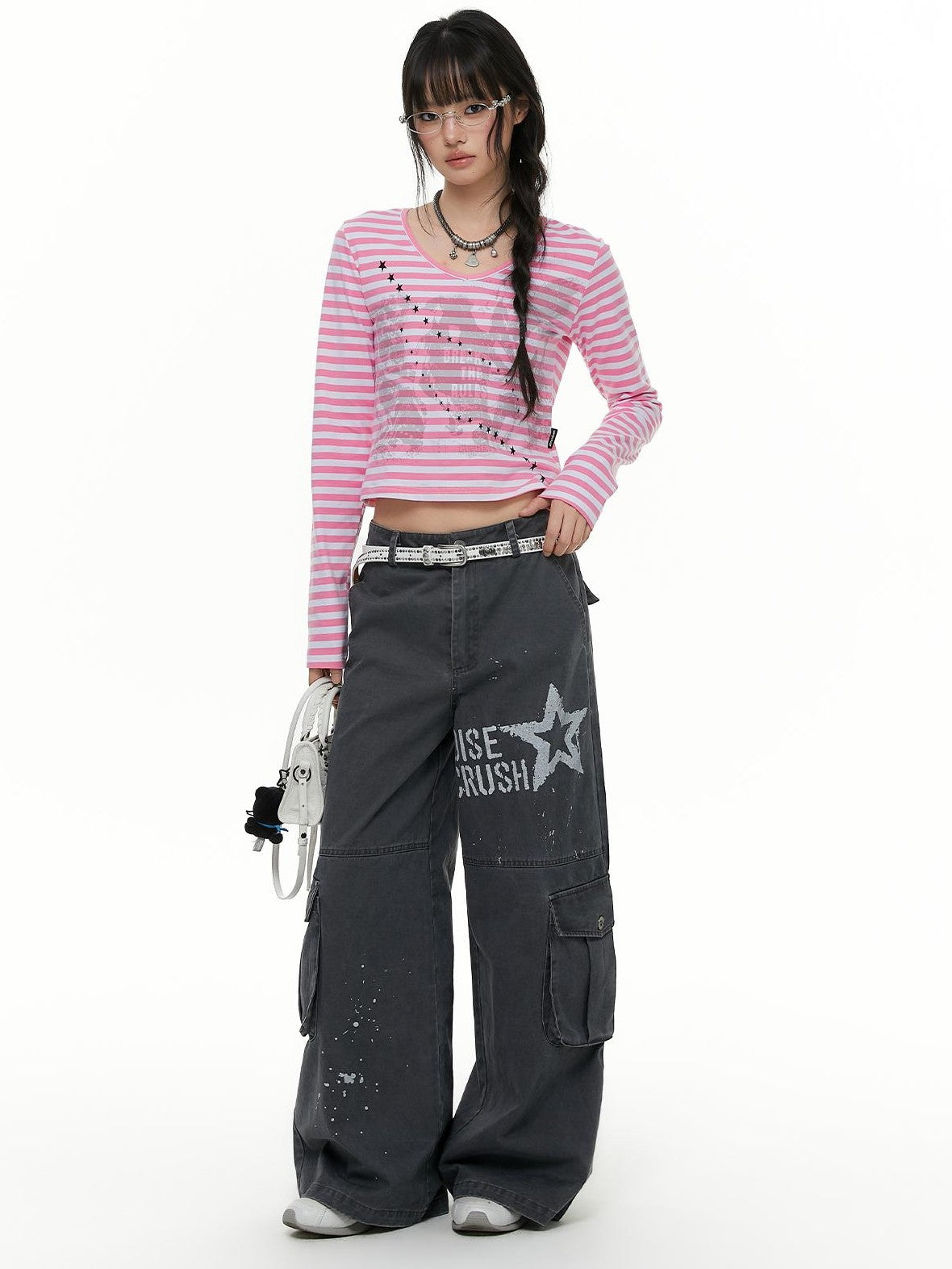 atrandom Band Print Star Contrast Stripe Women&