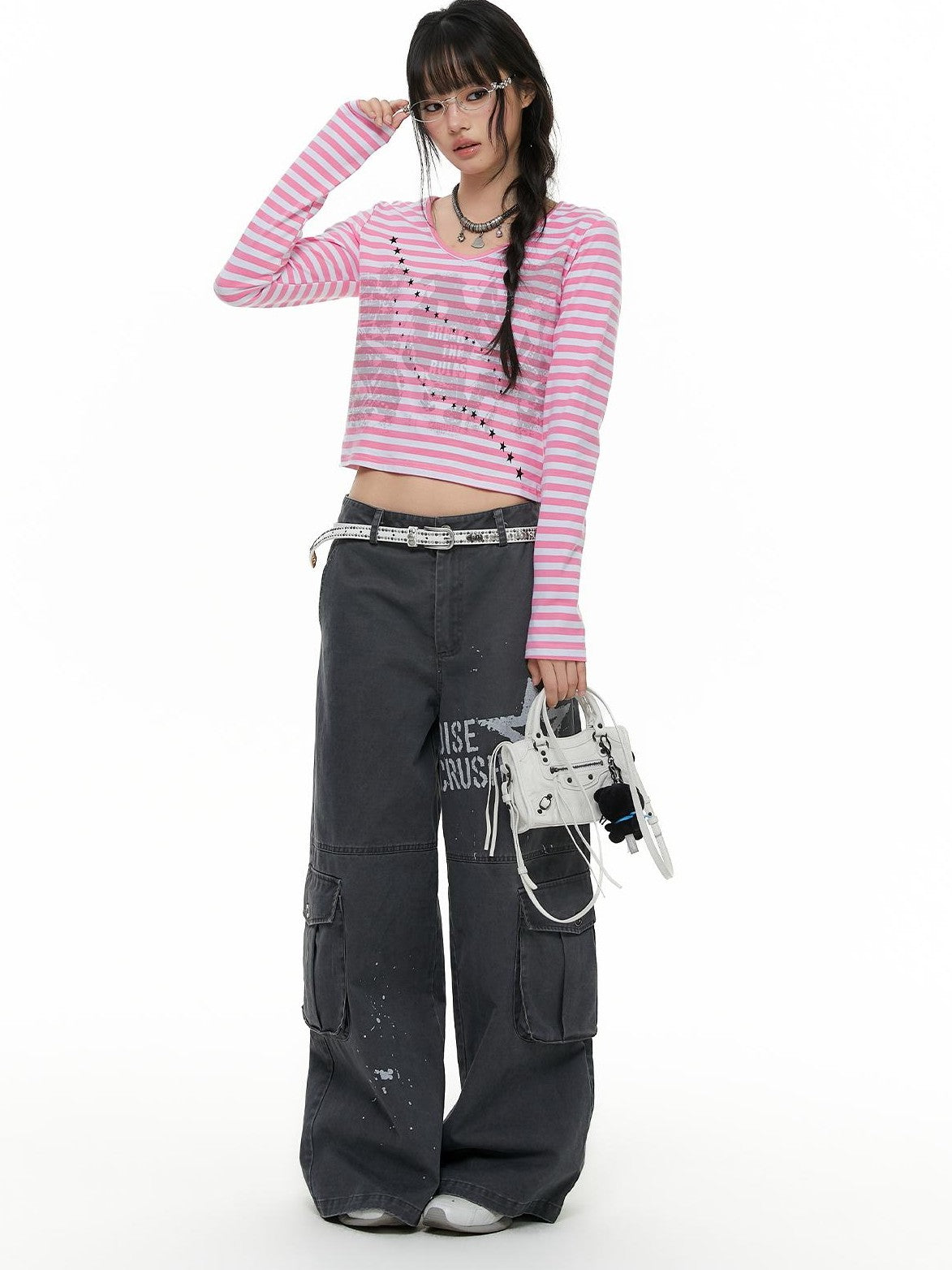atrandom Band Print Star Contrast Stripe Women&
