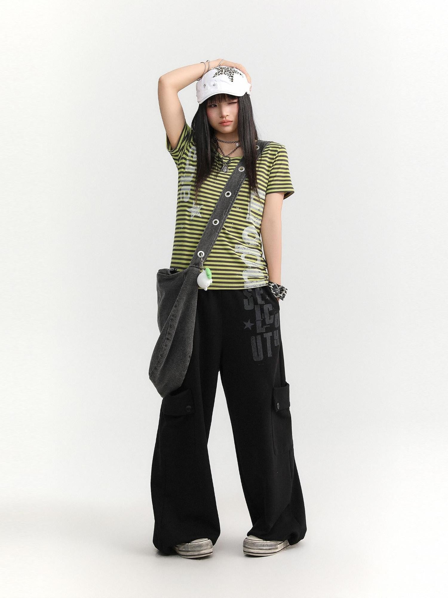 atrandom Black Letter Print Big Pockets Women&