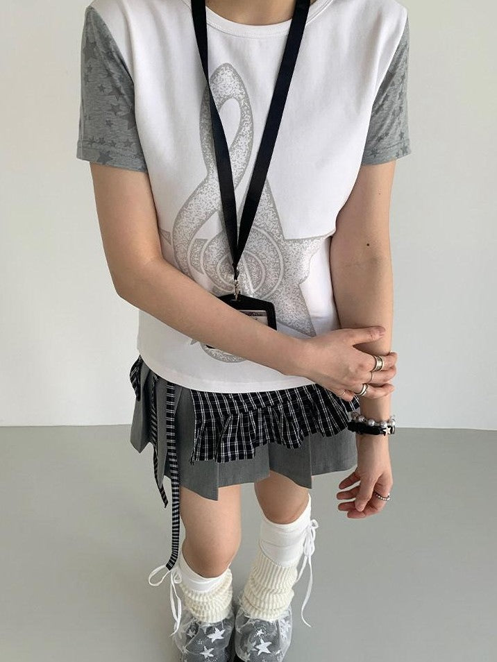 atrandom Black White Check Handmade Pleated Lace Tie Waist Women&