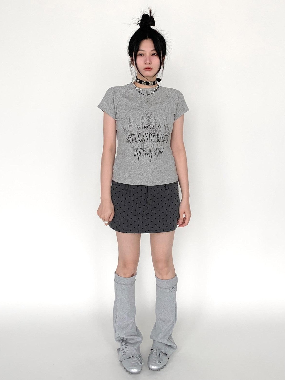 atrandom Blue Gray Vintage Print Raglan Slim Women&