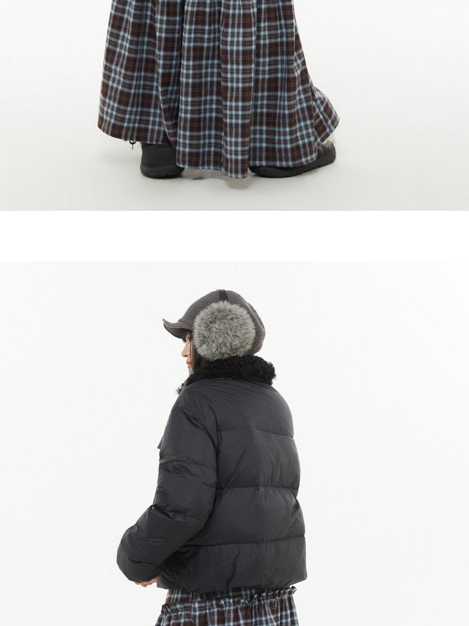 atrandom Brown Blue Plaid Lace Trim Layered Women&
