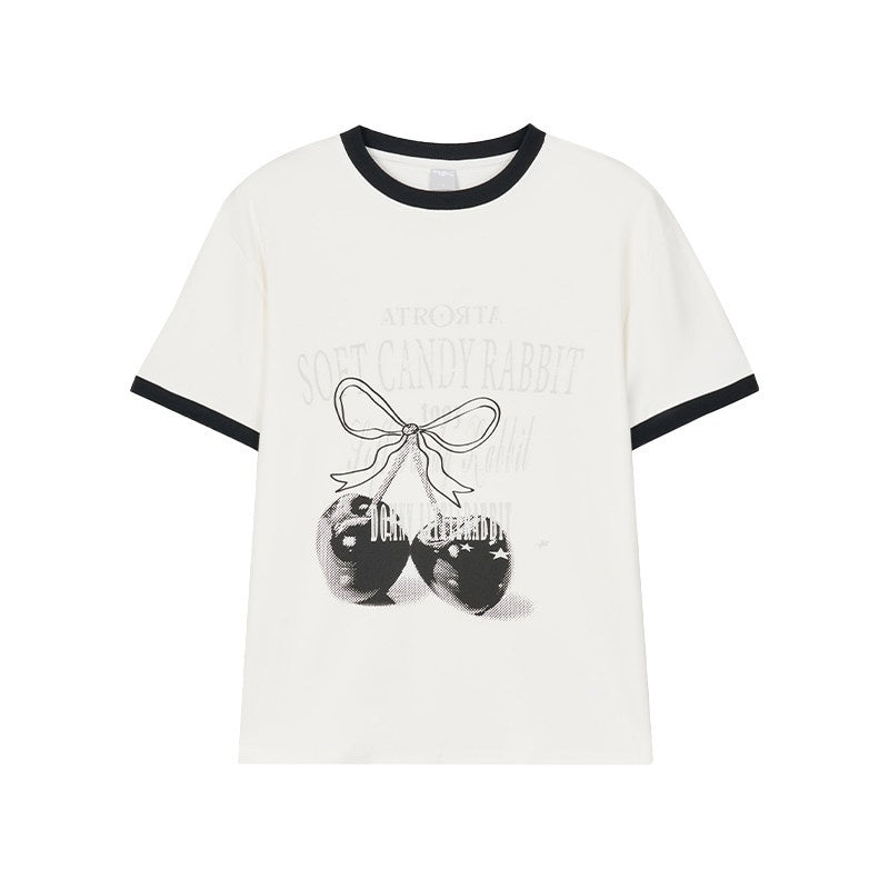 atrandom_Cherry_Print_Contrast_Edge_Crewneck_Bow_Women&