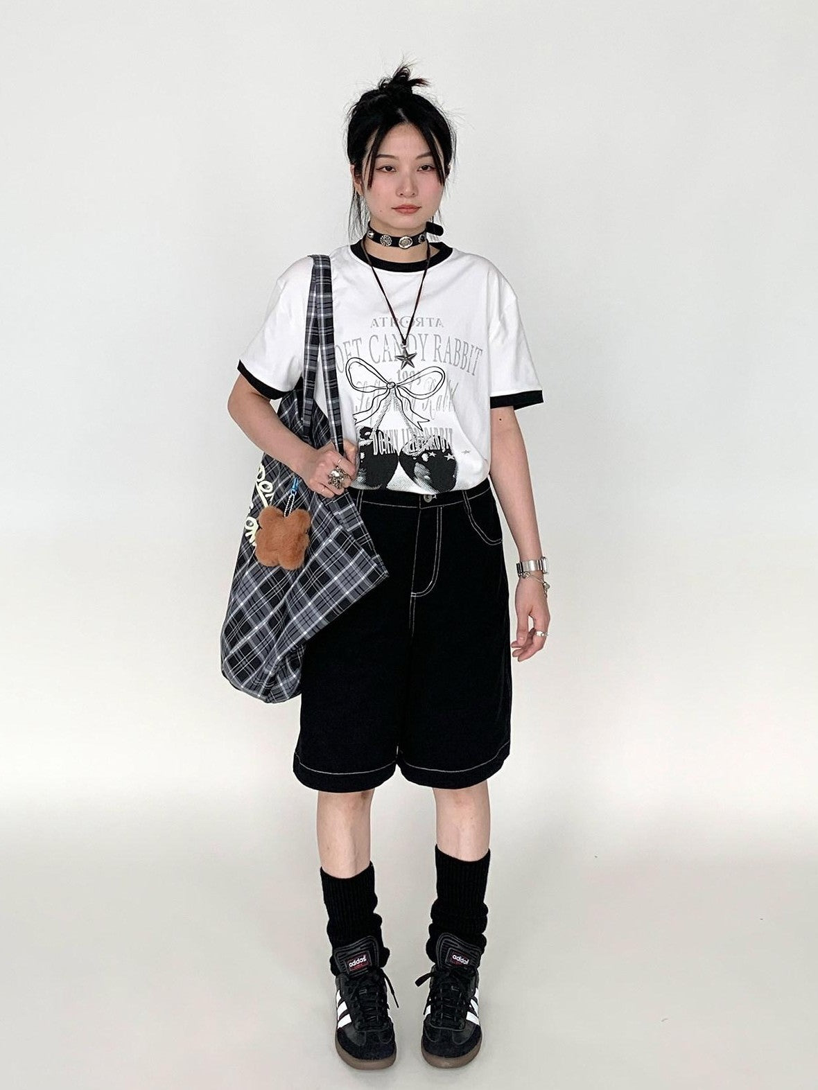 atrandom Cherry Print Contrast Edge Crewneck Bow Women&