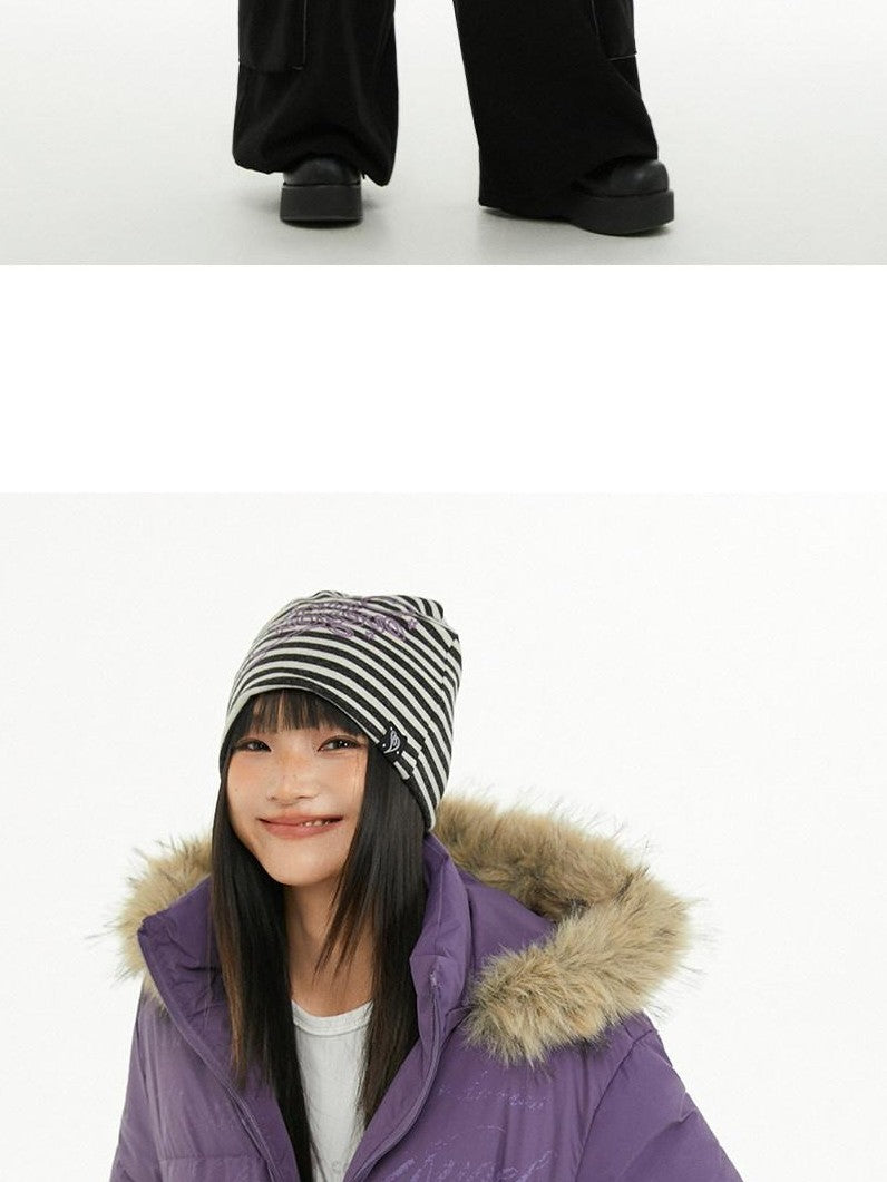 atrandom Cropped Fur Collar Detachable Hood Slim Fit Women&