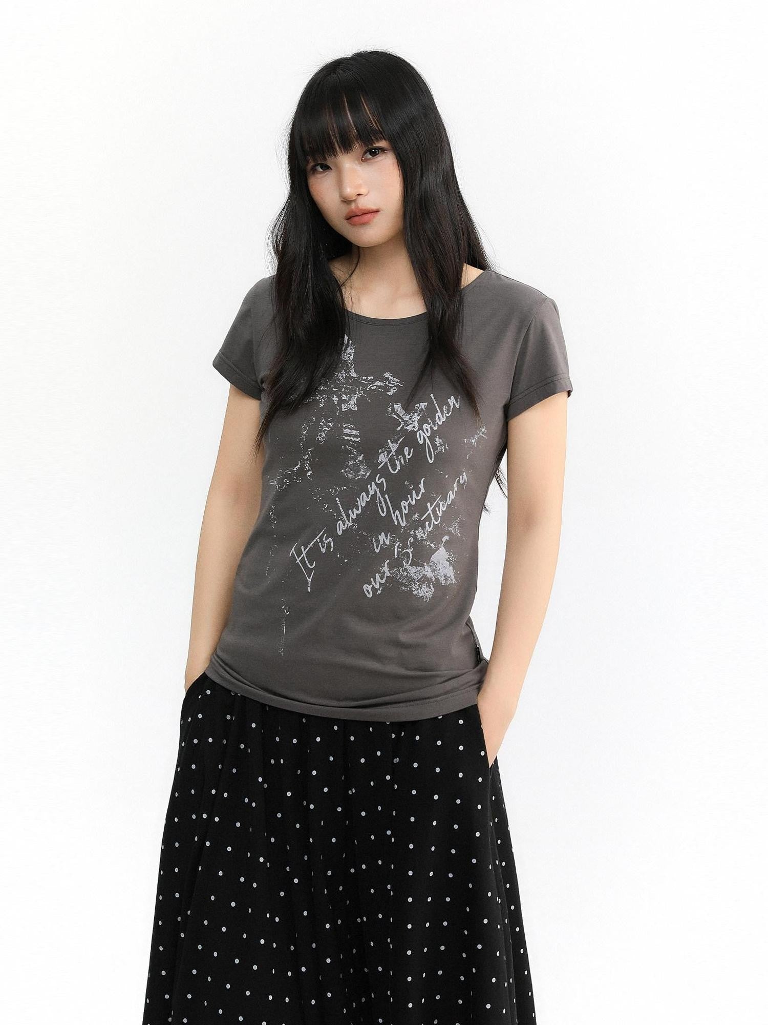atrandom Cross Letter Print Slim Fit Women&