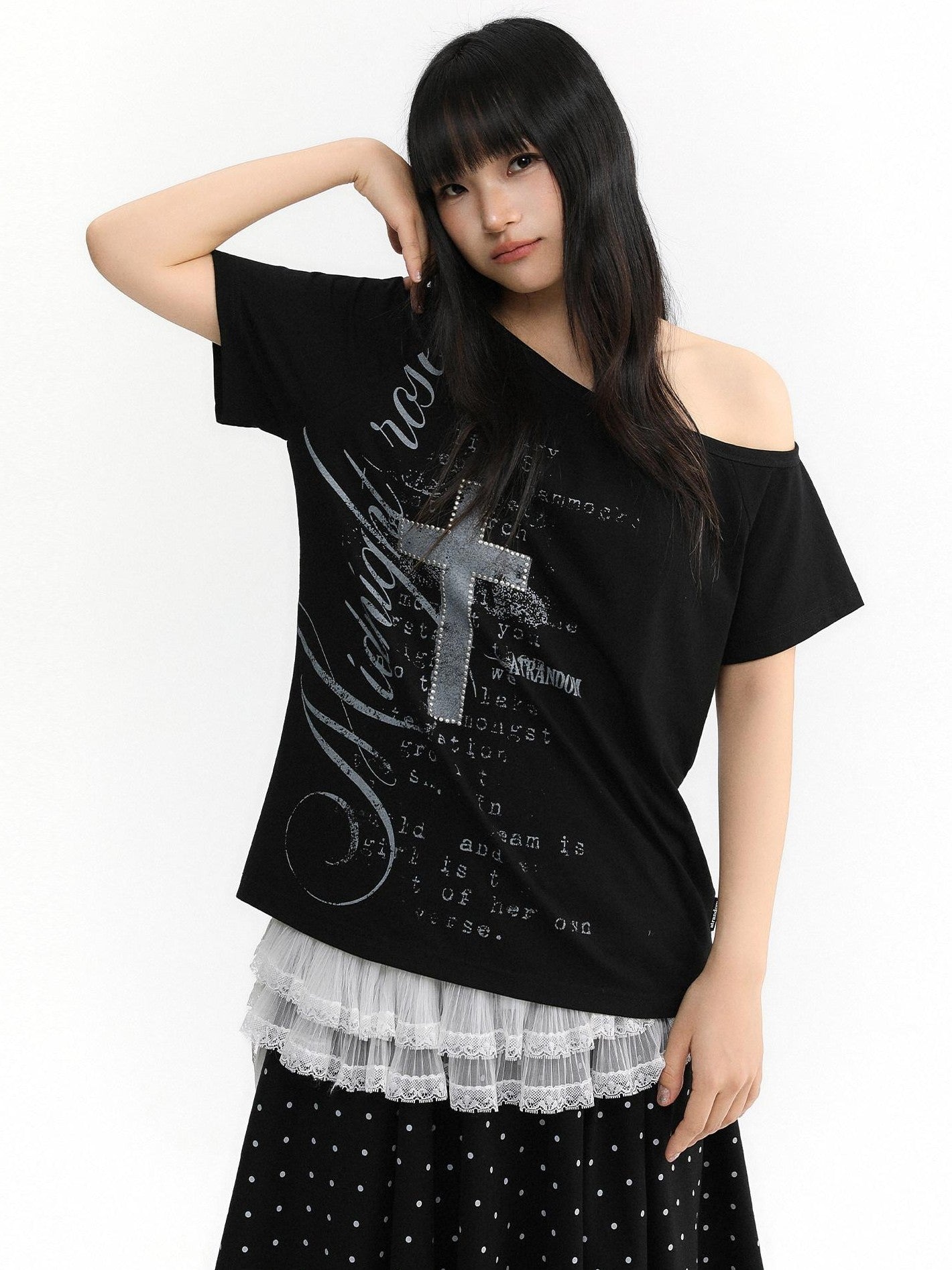 atrandom Cross Print Asymmetric Shoulder Women&