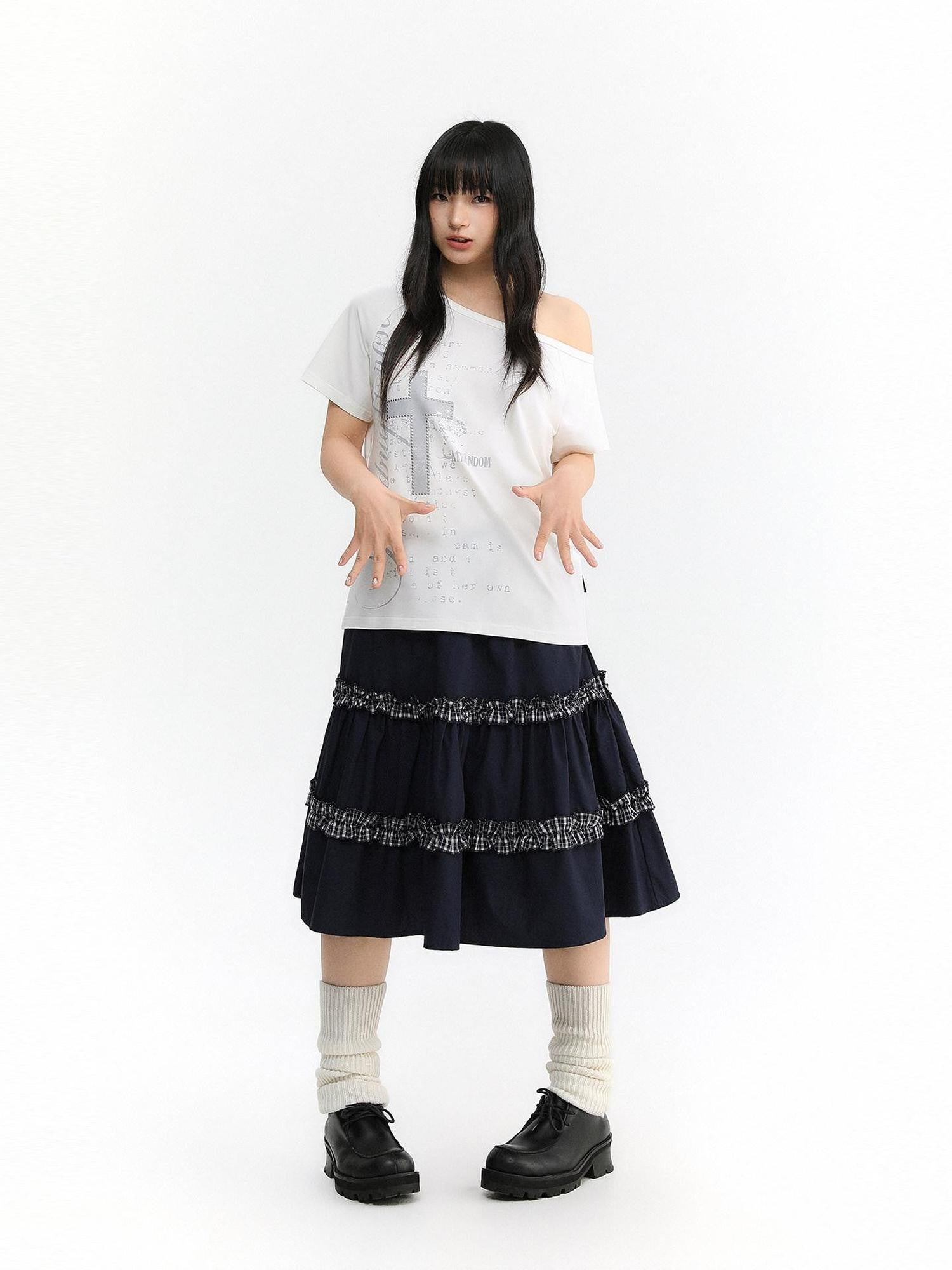 atrandom Cross Print Asymmetric Shoulder Women&