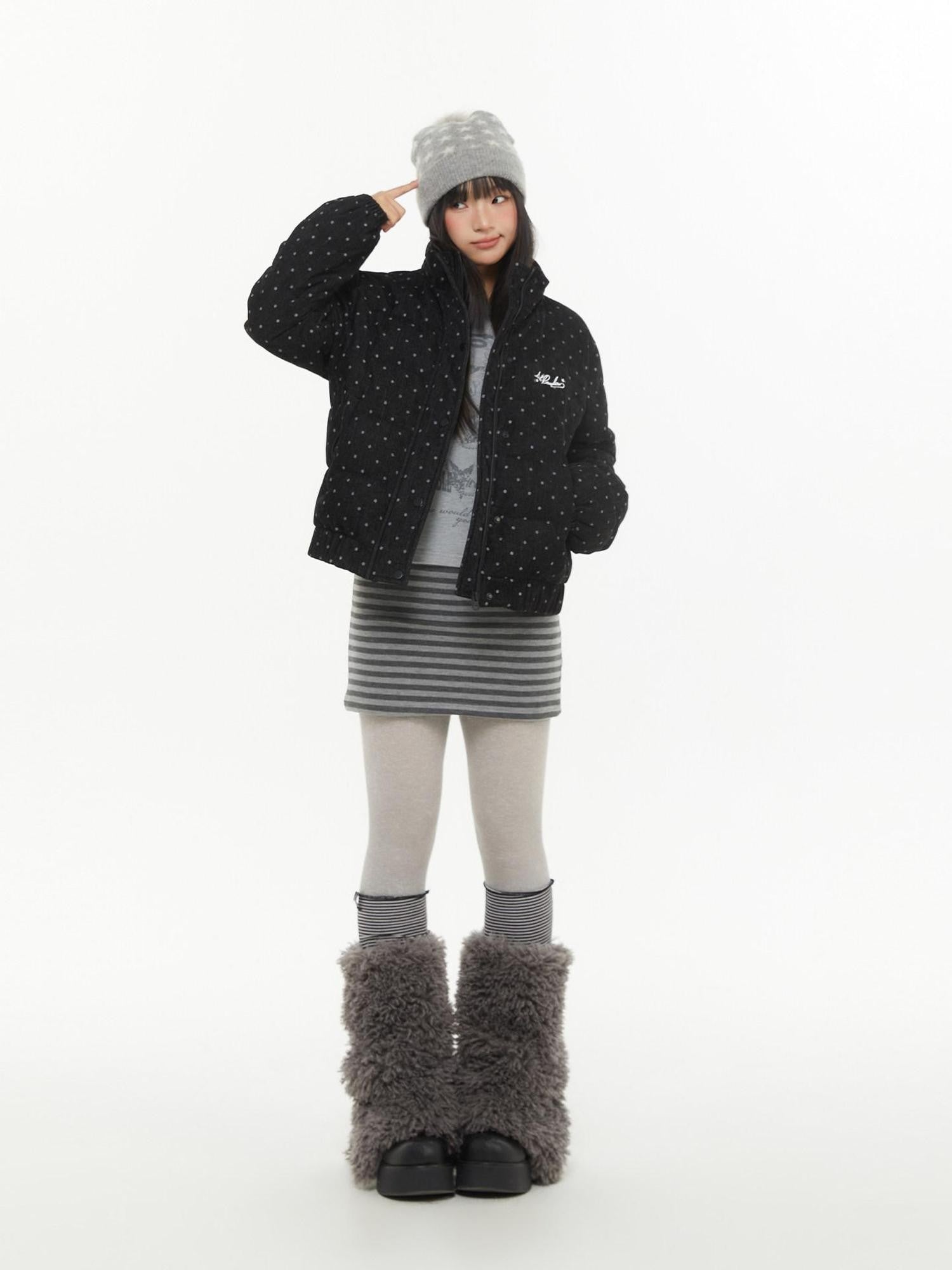 atrandom Dark Gray Zebra Stripe Spliced Brushed Fleece Women&