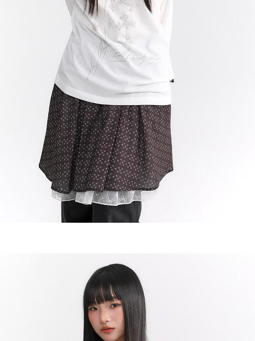 atrandom Dusty Floral Mesh Lace Trim Layered Women&