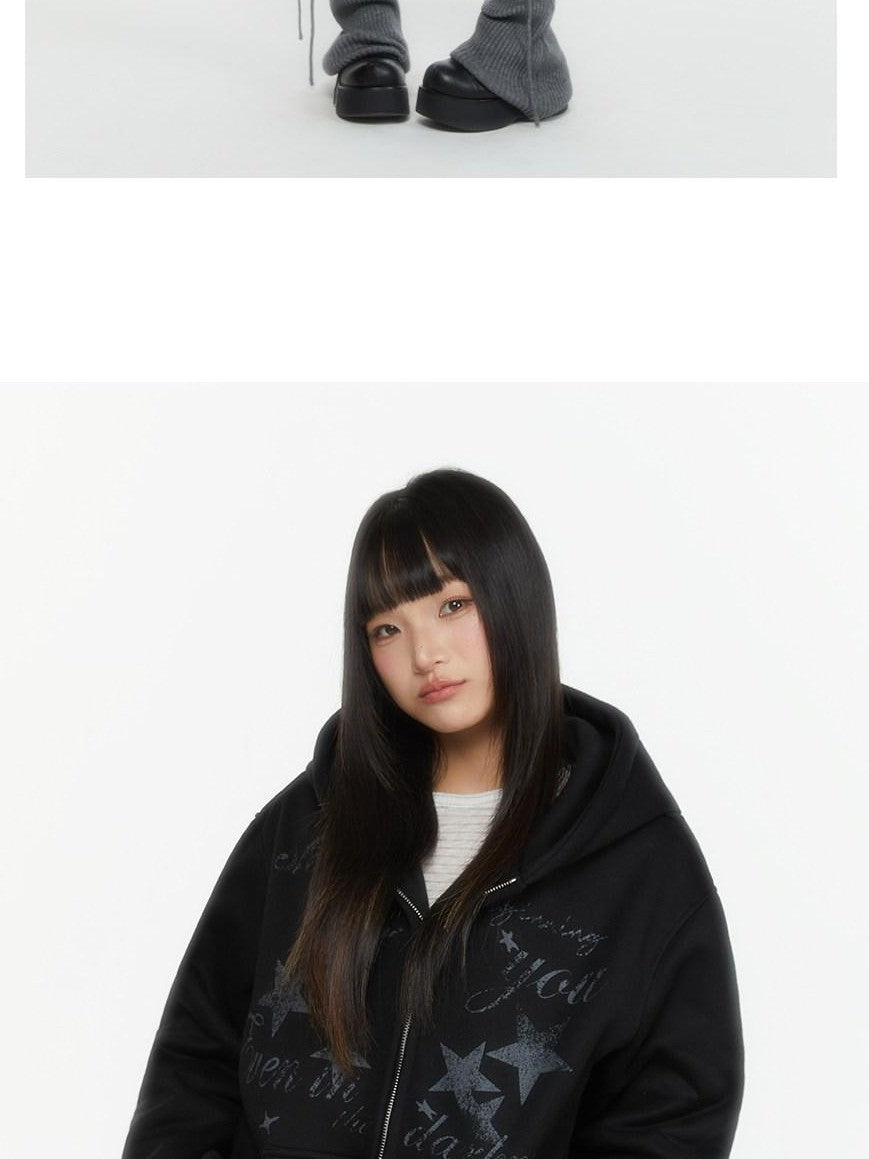 atrandom Embroidered Print Two Way Zip Hooded Women&