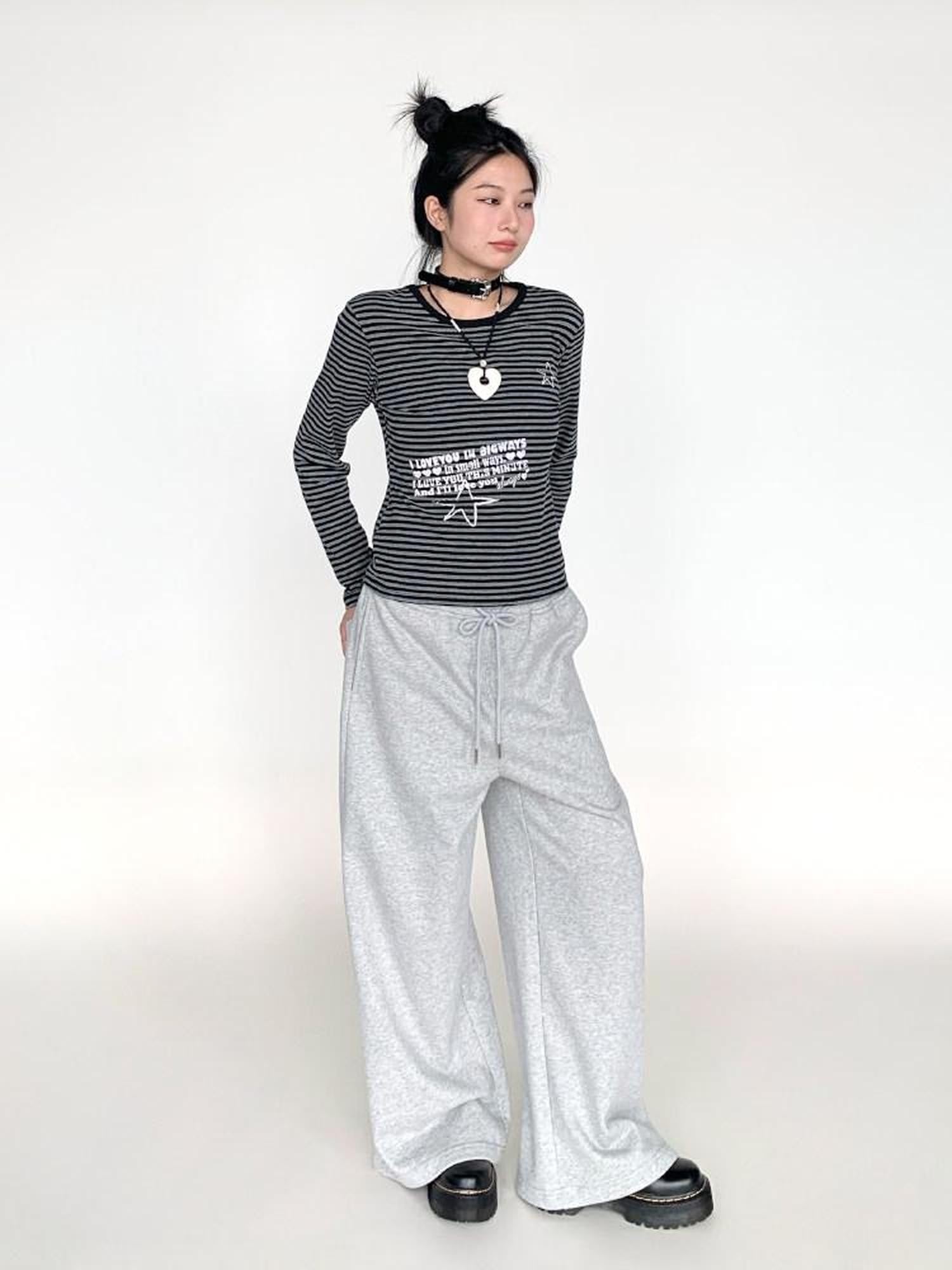 atrandom Gray Drawstring Elastic Waist Terry Women&