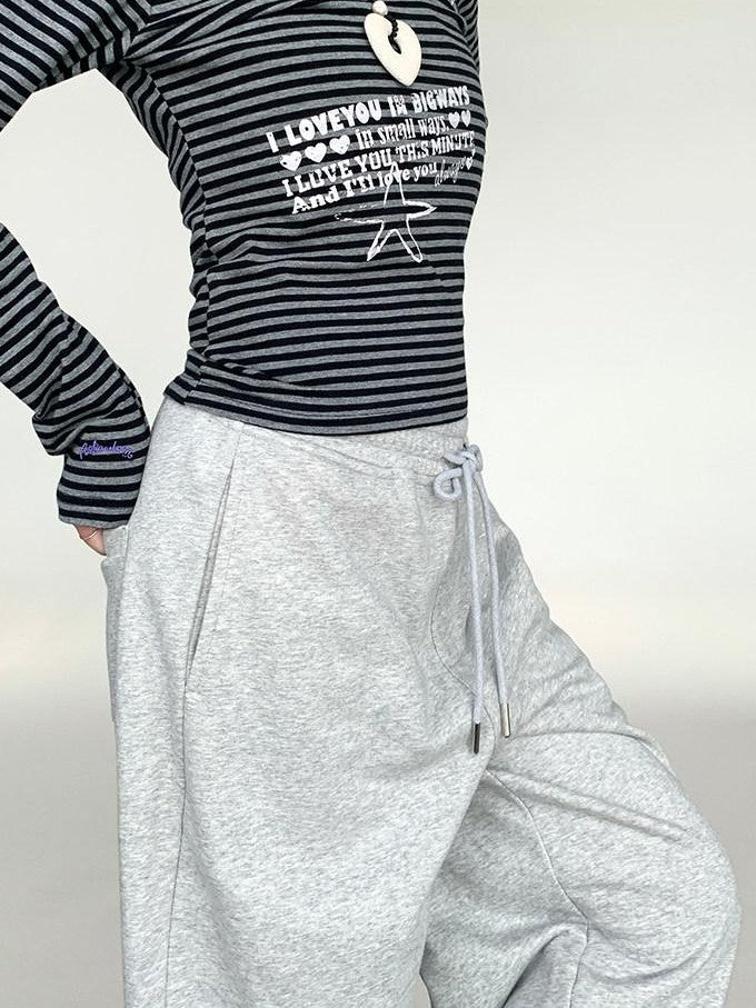 atrandom Gray Drawstring Elastic Waist Terry Women&