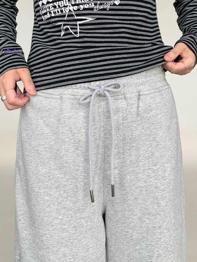 atrandom Gray Drawstring Elastic Waist Terry Women&