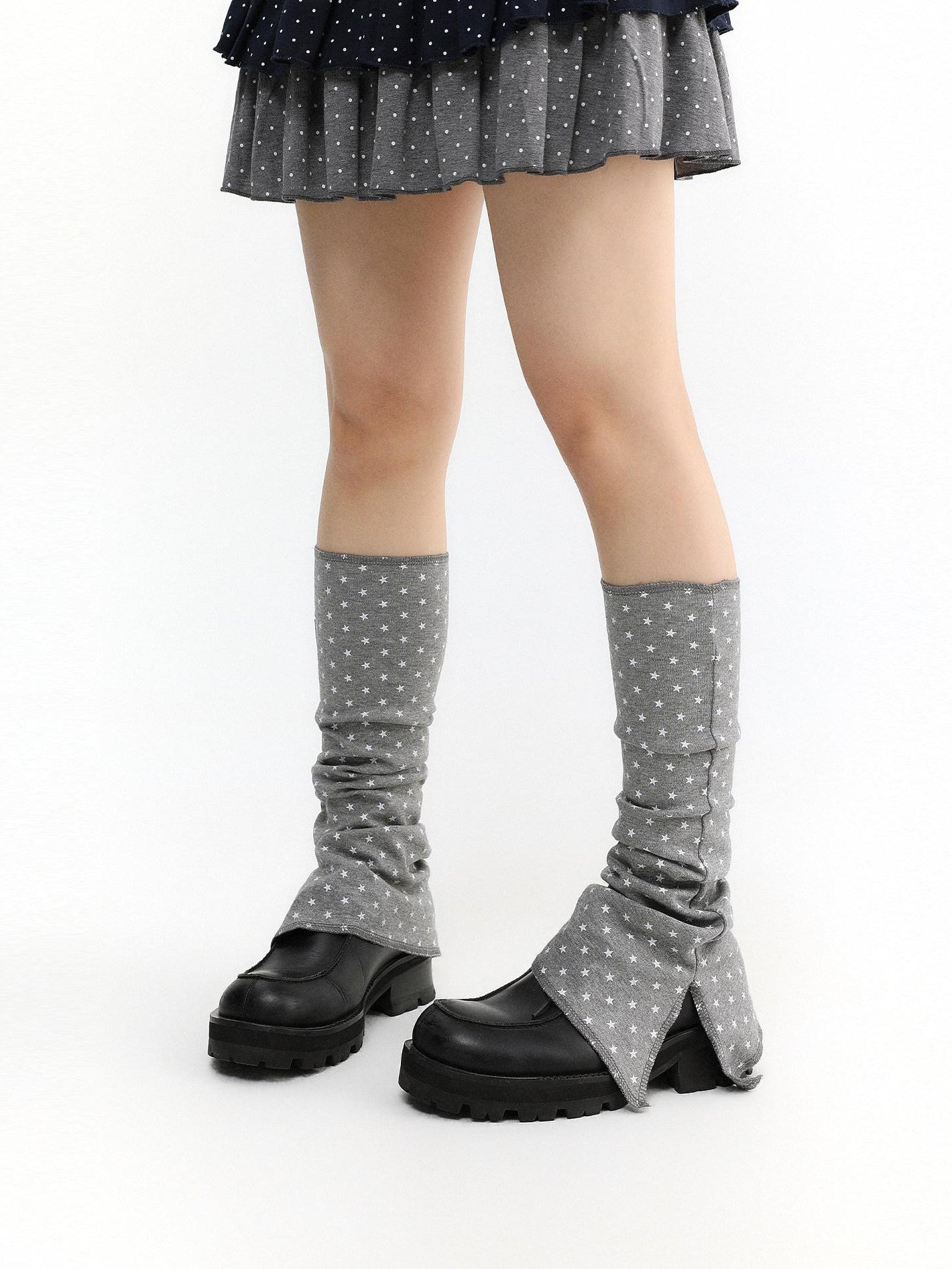 atrandom Gray Star Stripe Slit Layered Knit Women&