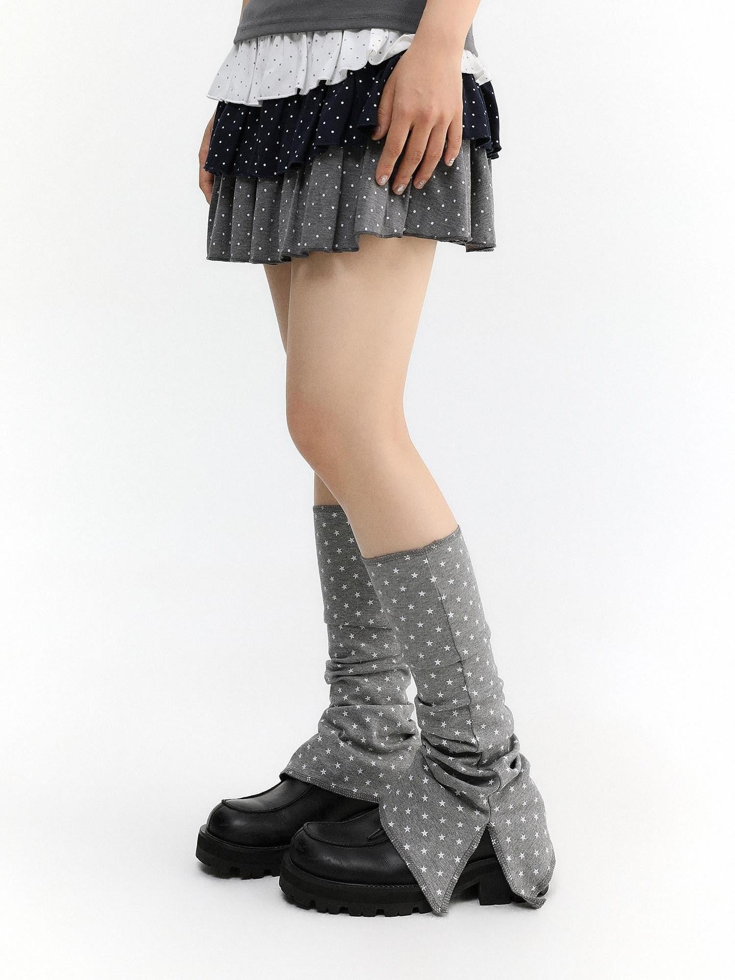 atrandom Gray Star Stripe Slit Layered Knit Women&